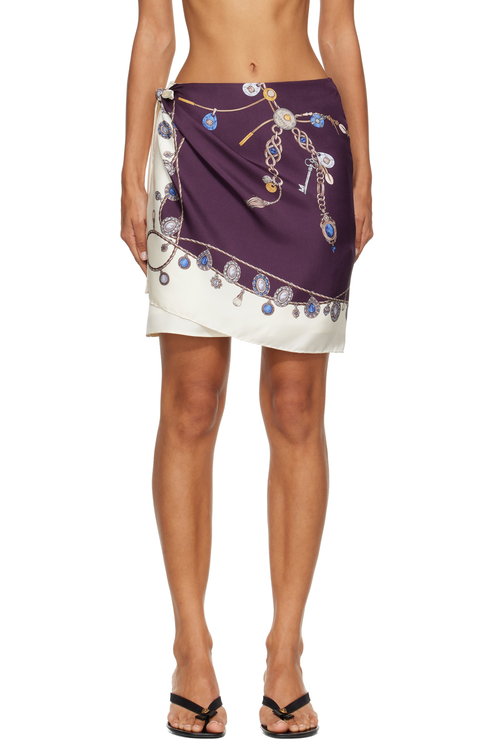 Versace - Purple & White Printed Silk Twill Wrap Miniskirt