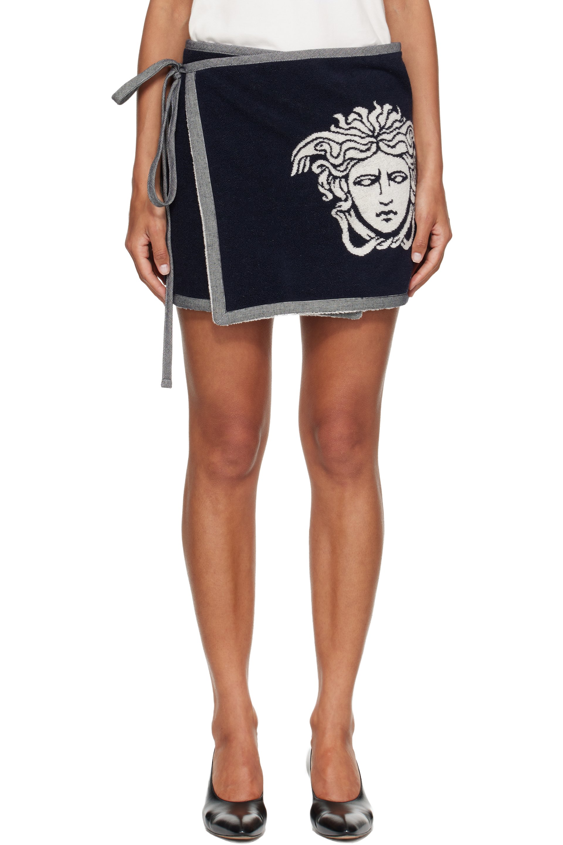 Versace - Minijupe bleu marine en tissu éponge à logo Medusa