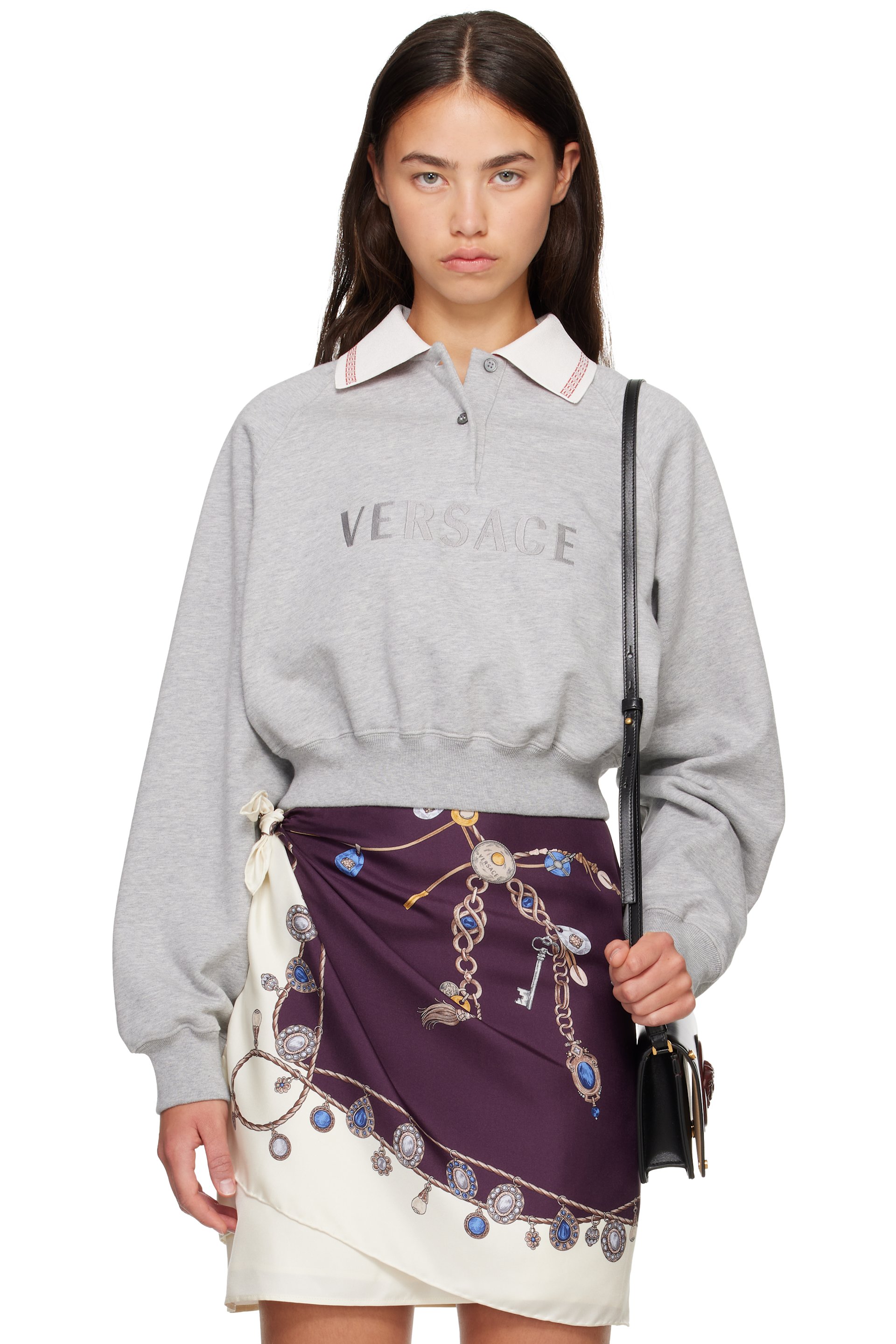 Versace - Gray Heavy Soft Fleece Greca Details & Logo Sweatshirt