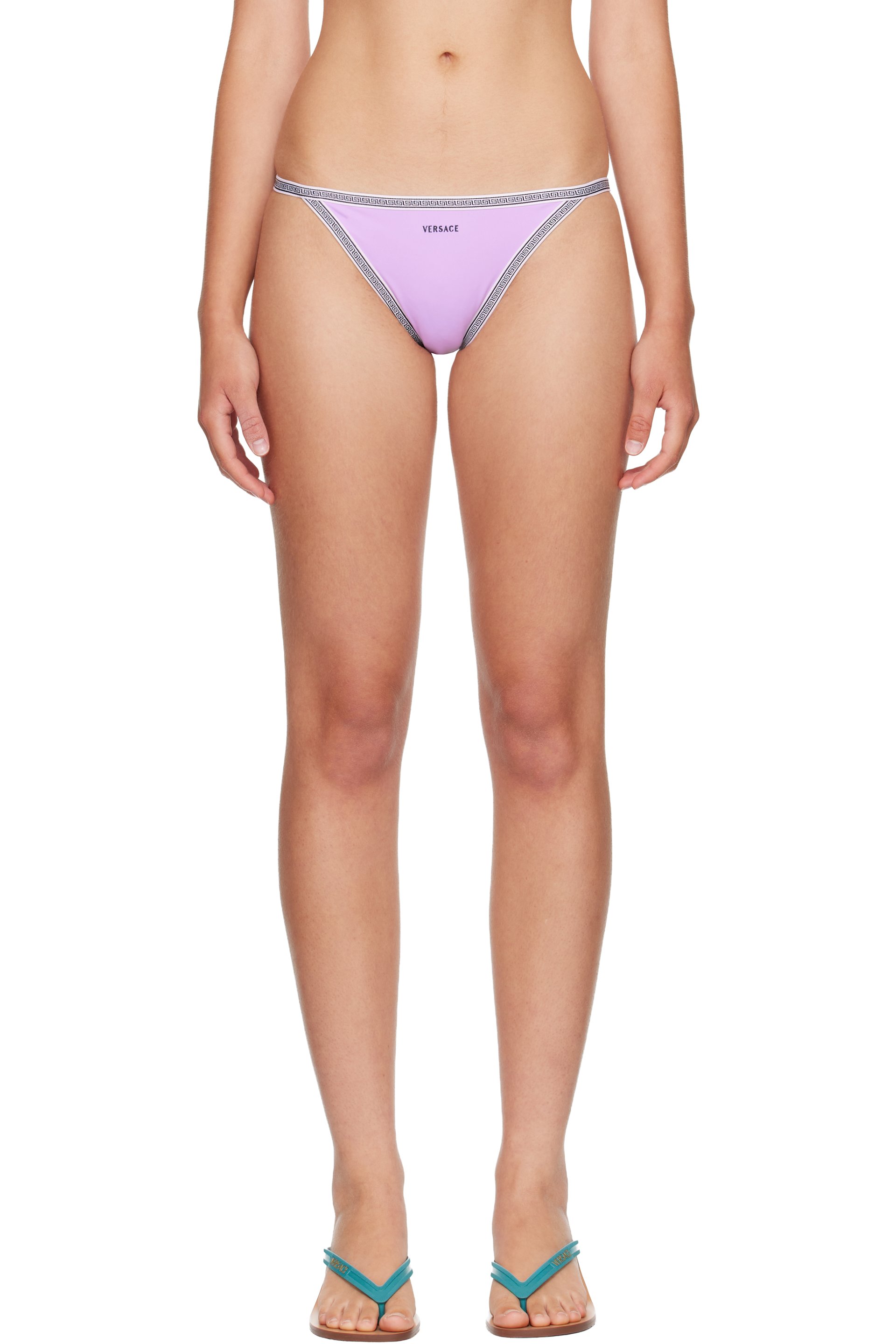 Versace - Purple Embroidered-Logo Bikini Bottom