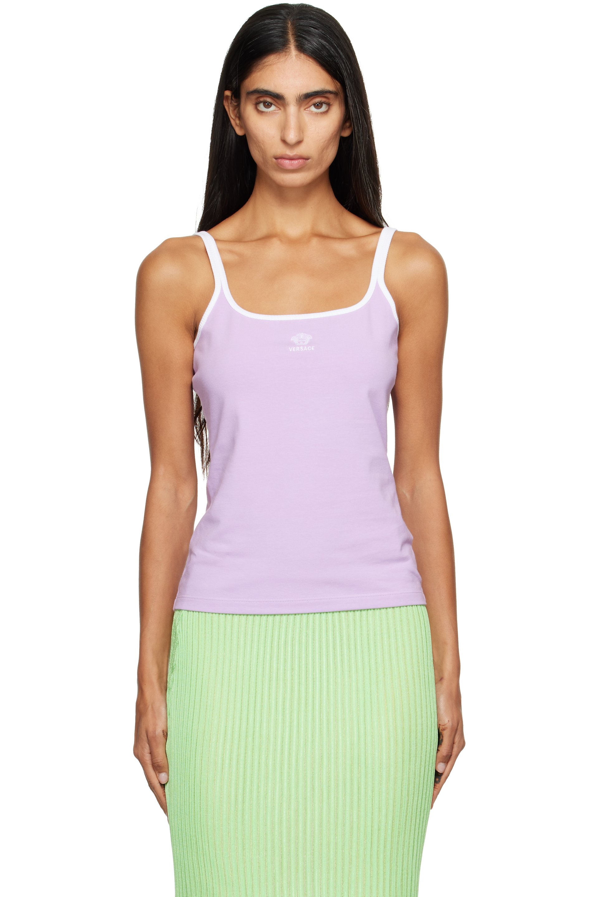 Versace - Débardeur mauve en jersey extensible de coton à logo brodé