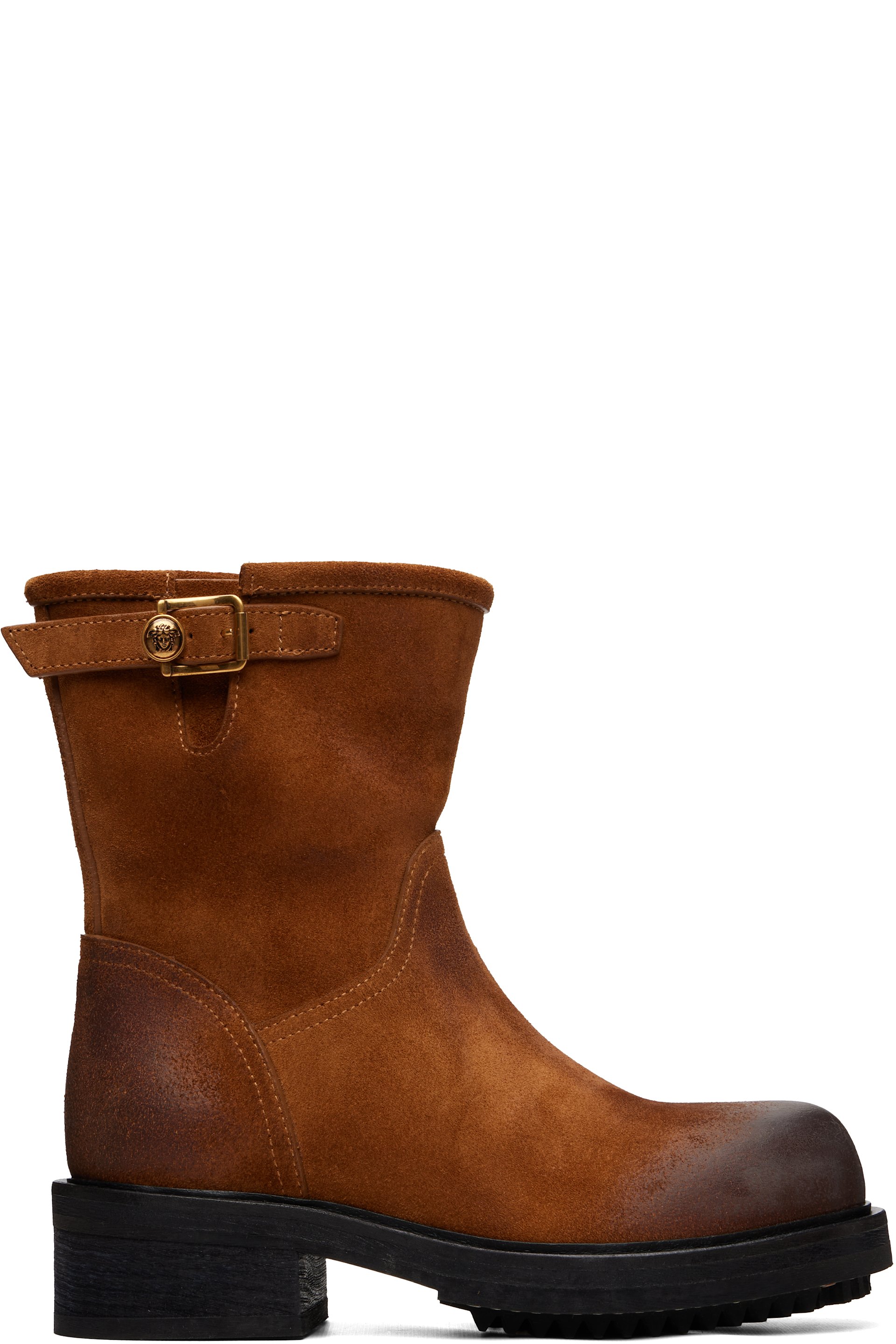 Versace - Brown Buckled Suede Boots