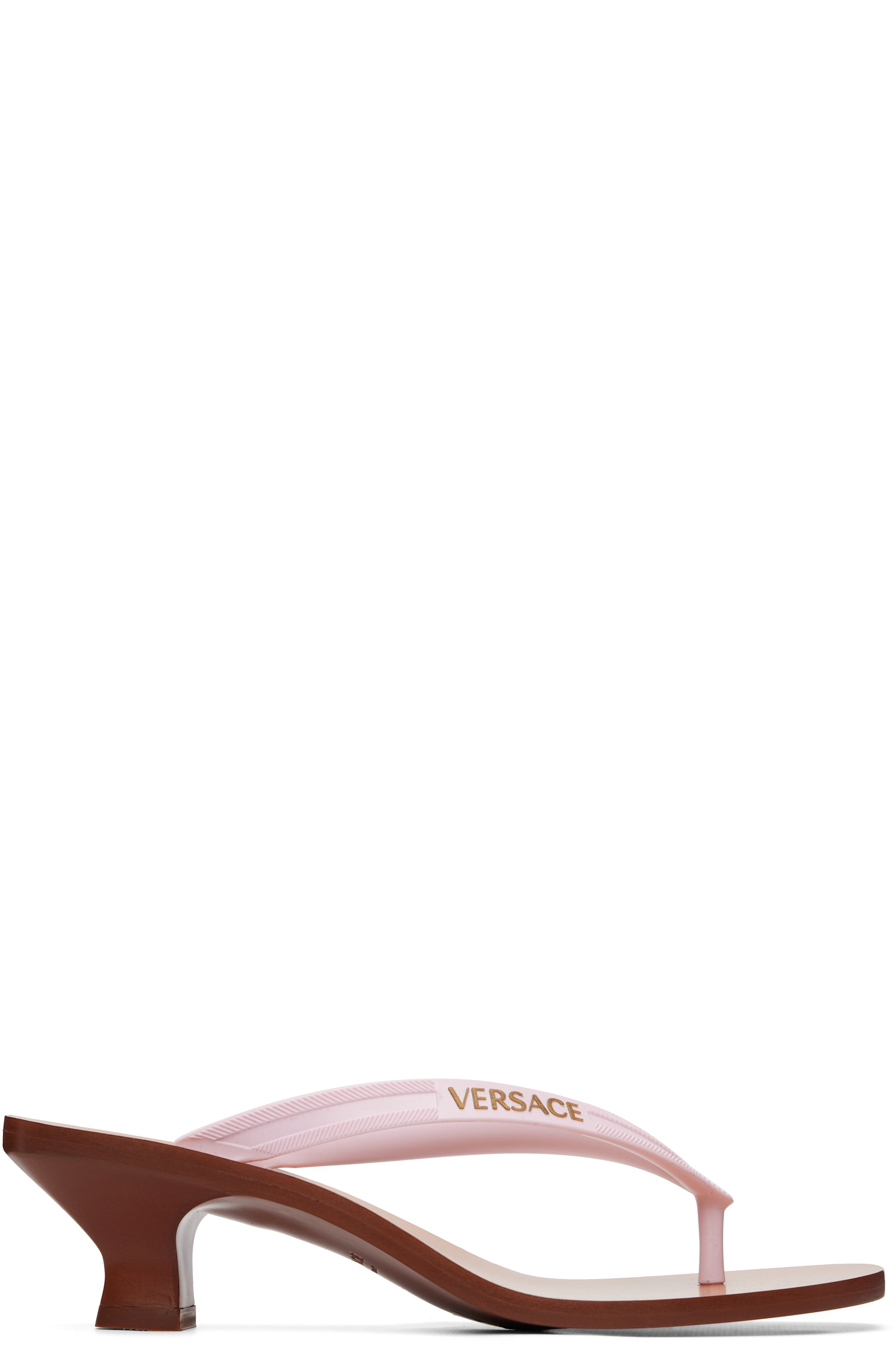 Versace - Pink & Brown Sophie Rubber Thong Heeled Sandals