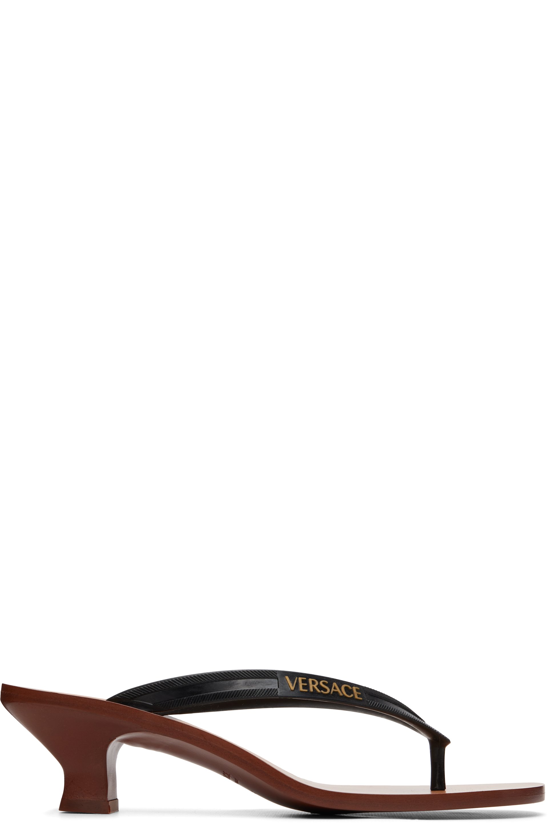 Versace - Black & Brown Sophie Rubber Thong Heeled Sandals
