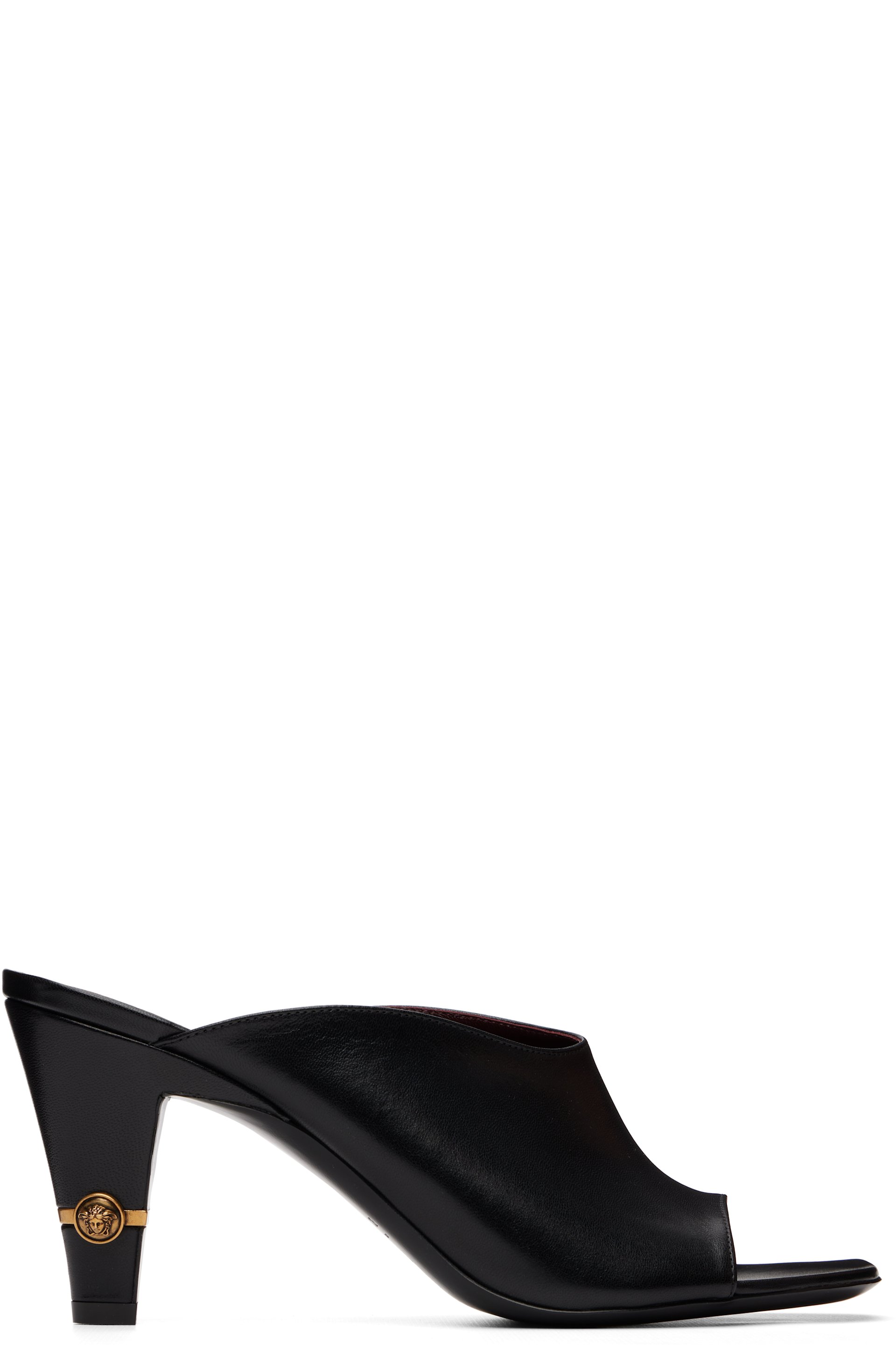 Versace - Black Giulietta Leather Mule Heeled Sandals