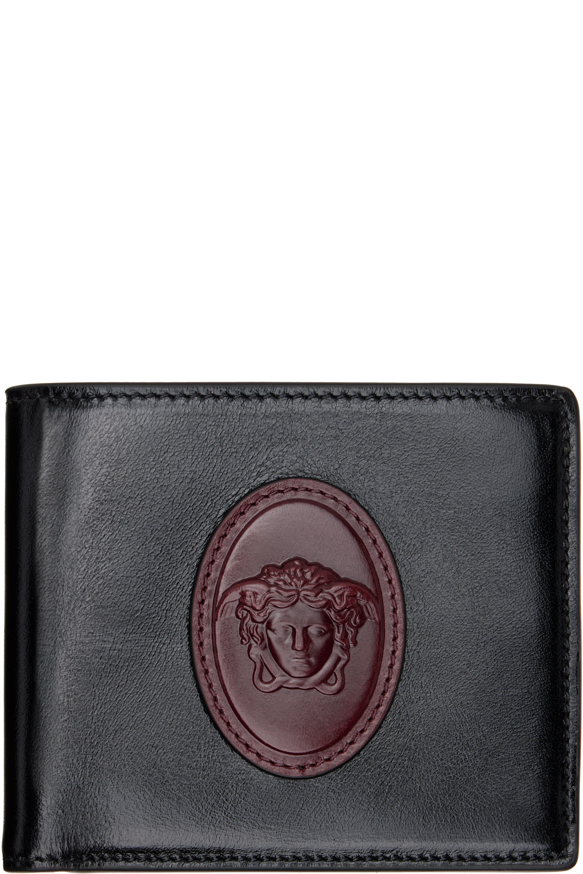 Versace - Black & Brown Roomy Leather Bifold Wallet