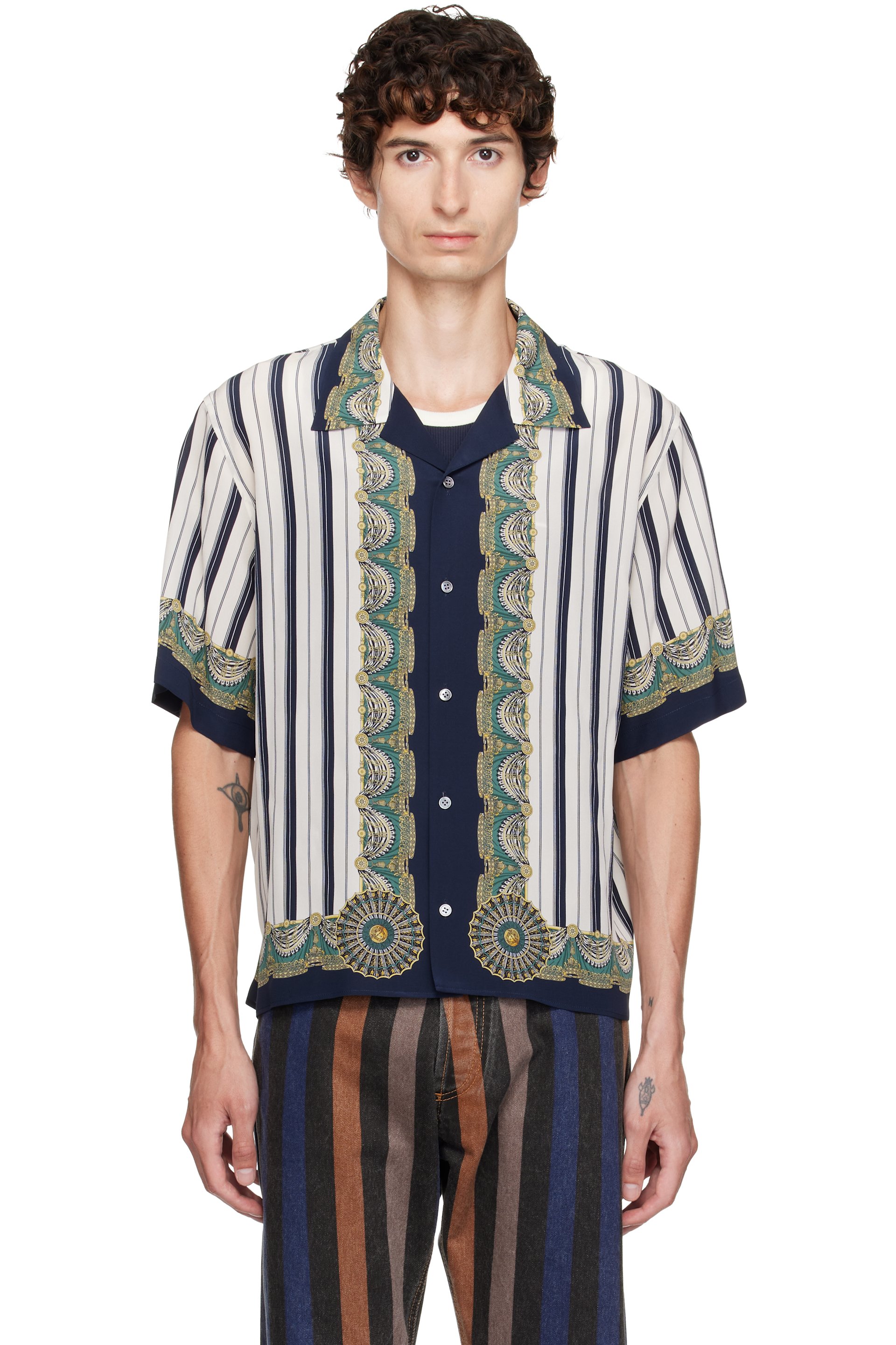 Versace - Blue Printed Crêpe De Chine Silk Shirt