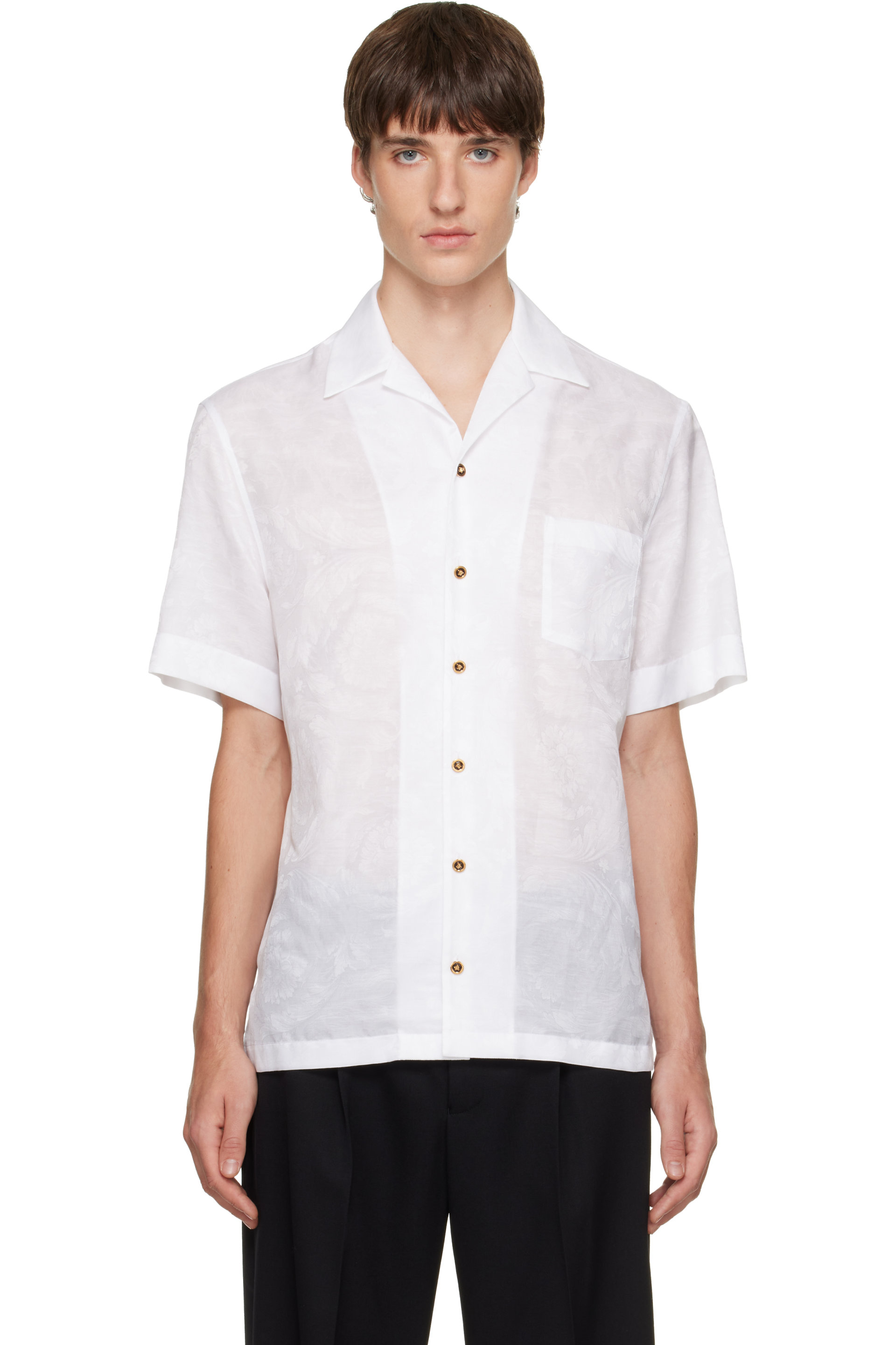 Versace - White Jacquard Silk-Blend Shirt