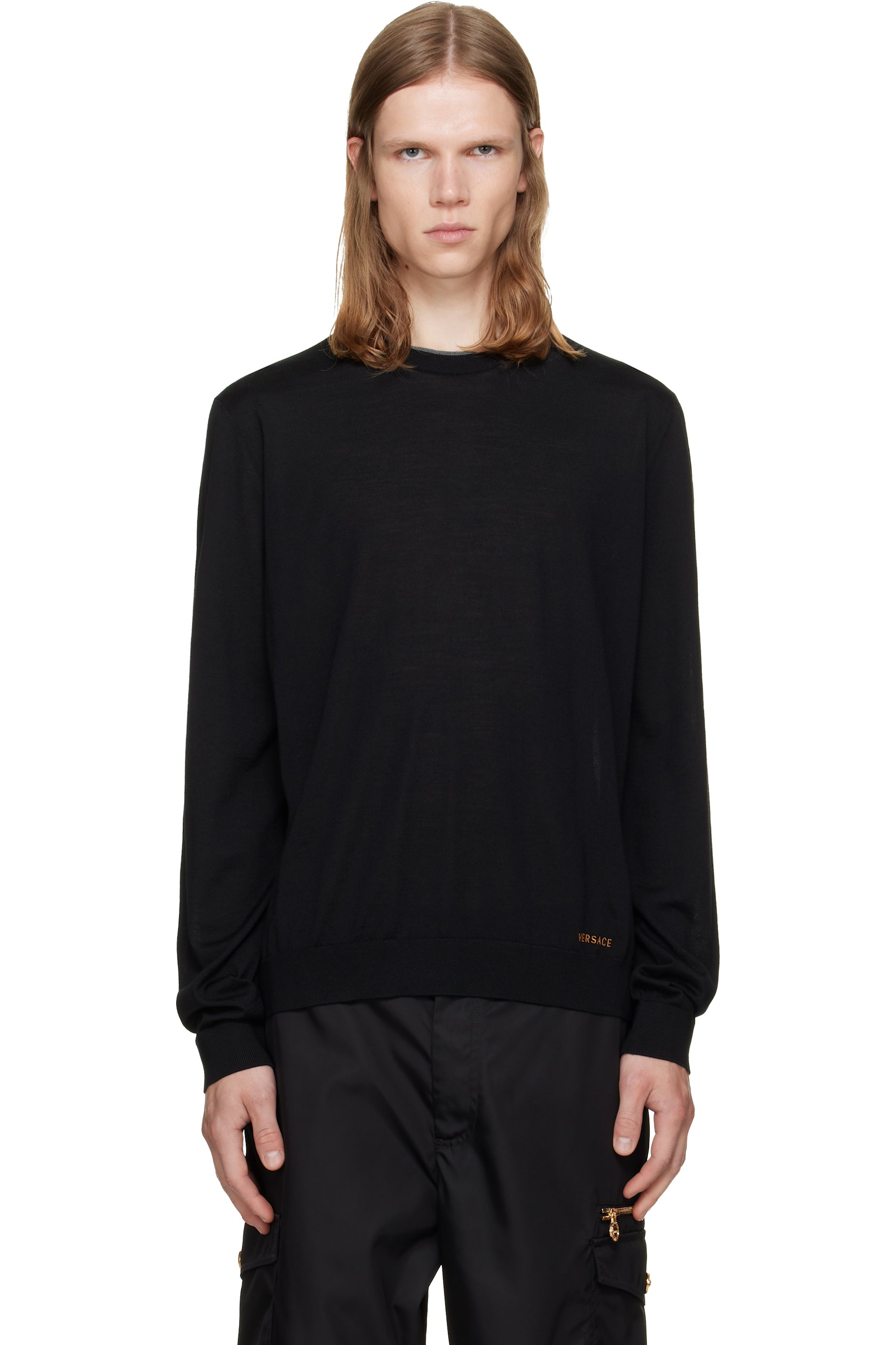 Versace - 黑色 Embroidered Wool Knit Crewneck 毛衣