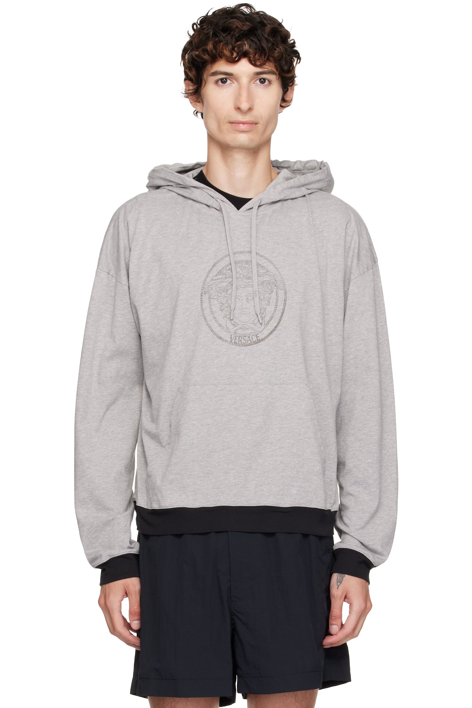 Versace - Gray Printed Cotton-Jersey Hoodie
