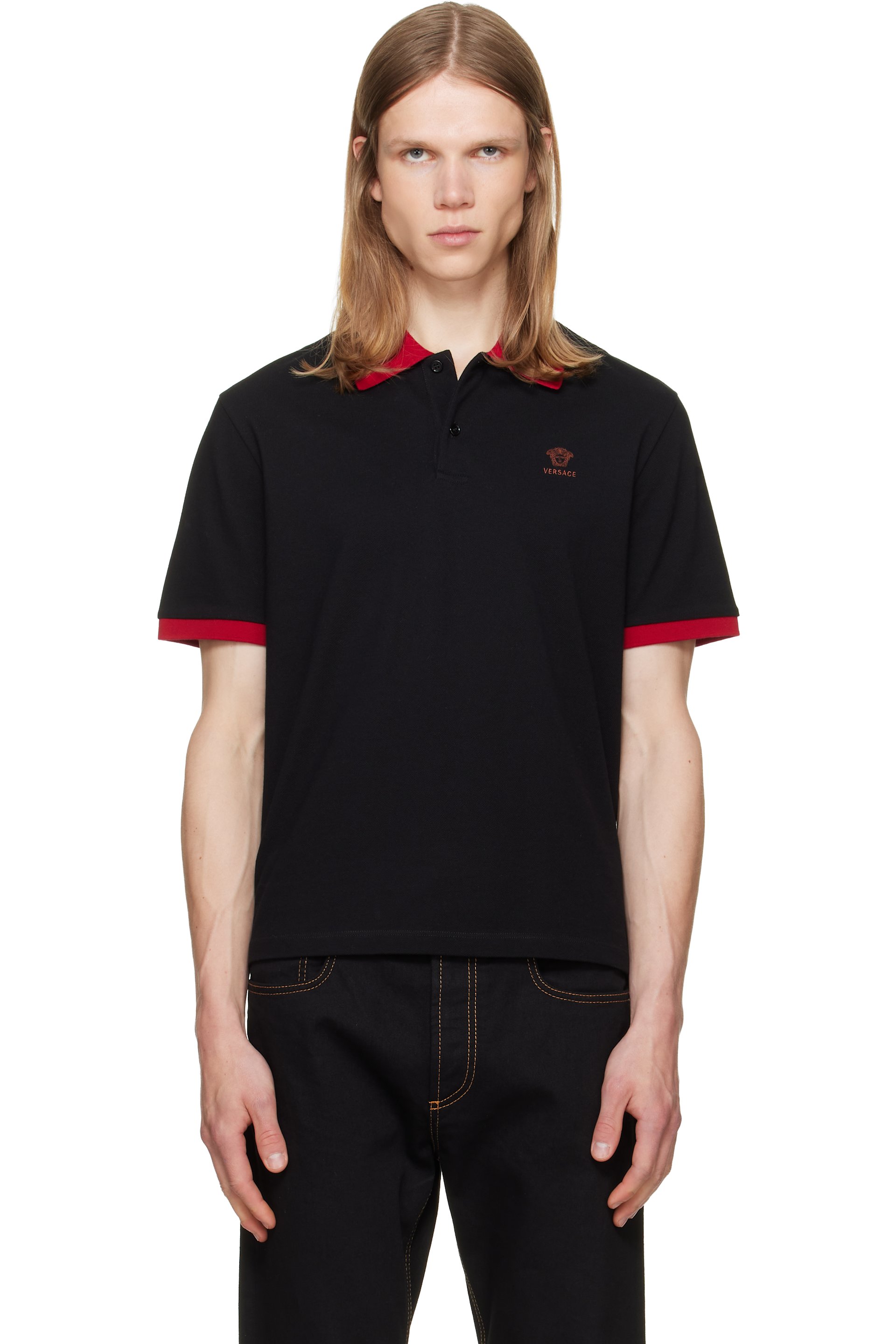Versace - Black Embroidered Cotton Piqué Polo