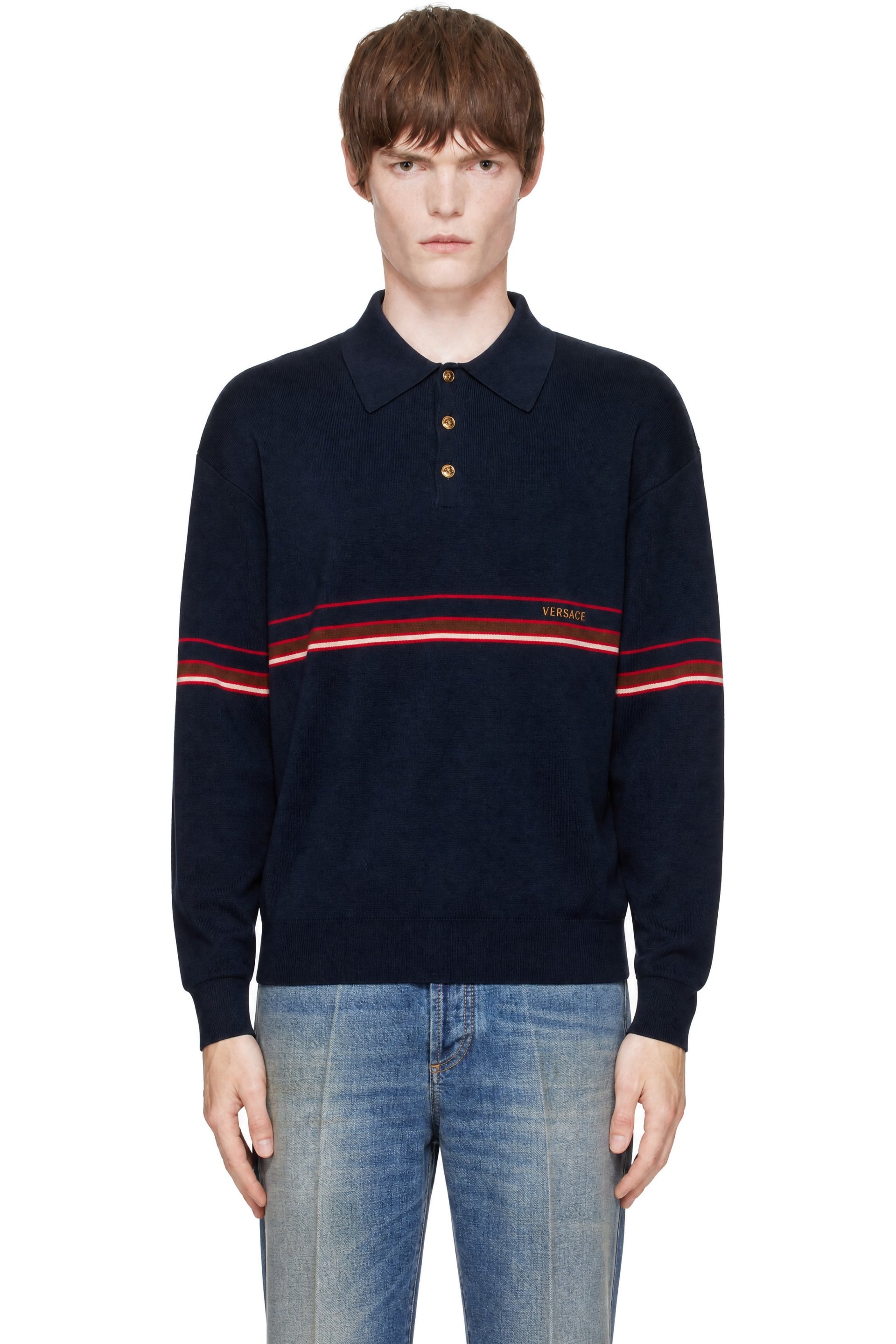 Versace - Navy Knit Athleisure Polo