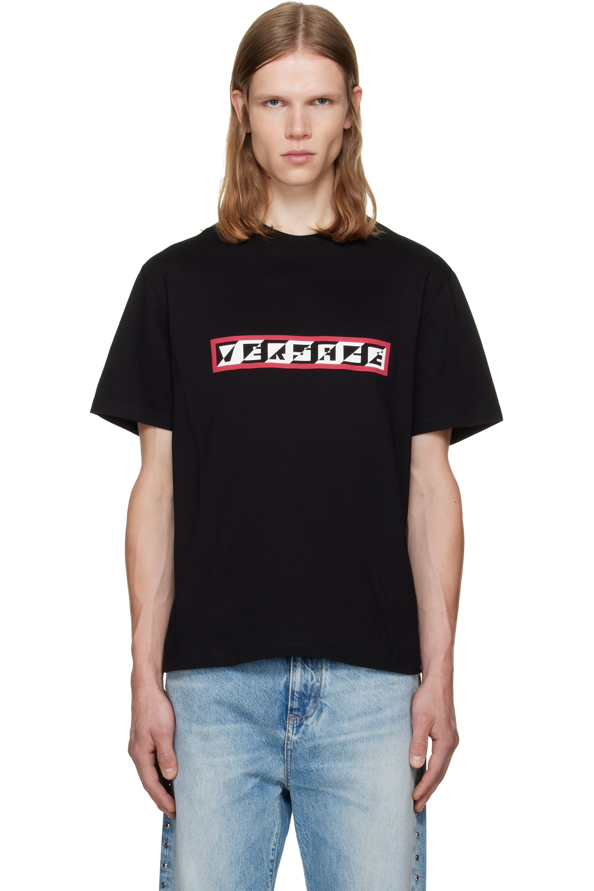 Versace - 黑色 Printed Cotton Jersey Regular T 恤
