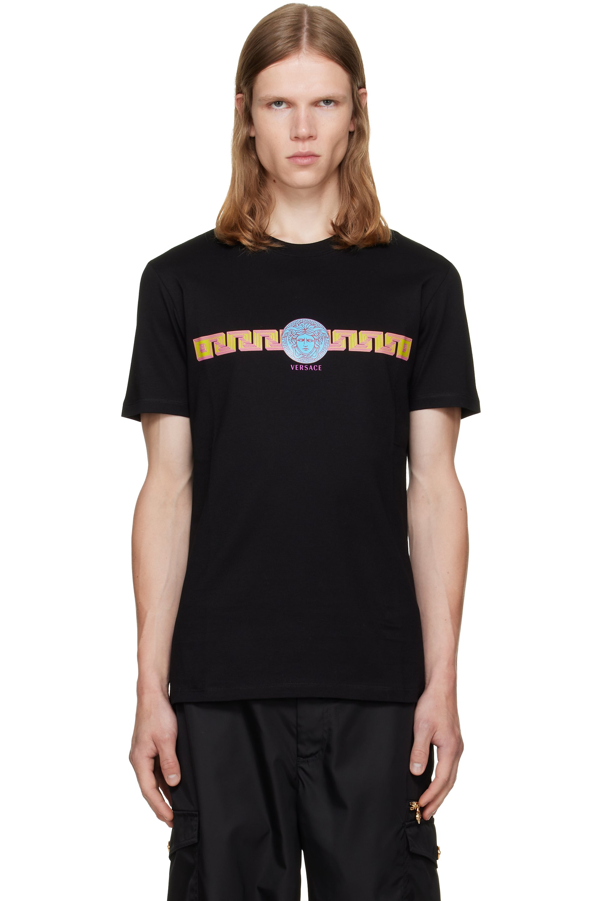 Versace - 黑色 Printed Cotton Jersey Slim T 恤