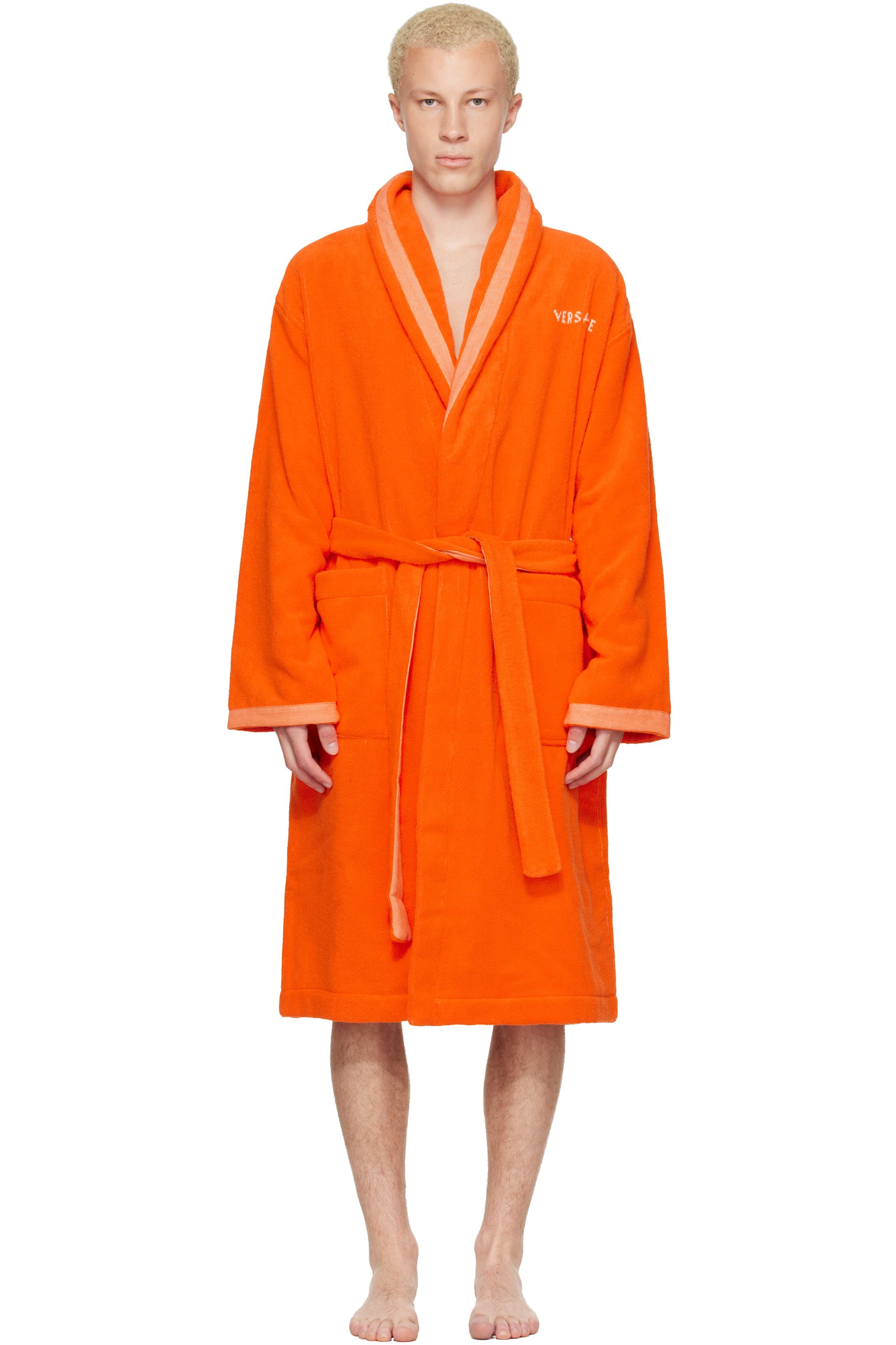 Versace - Orange Cotton-Terry Jacquard Bathrobe