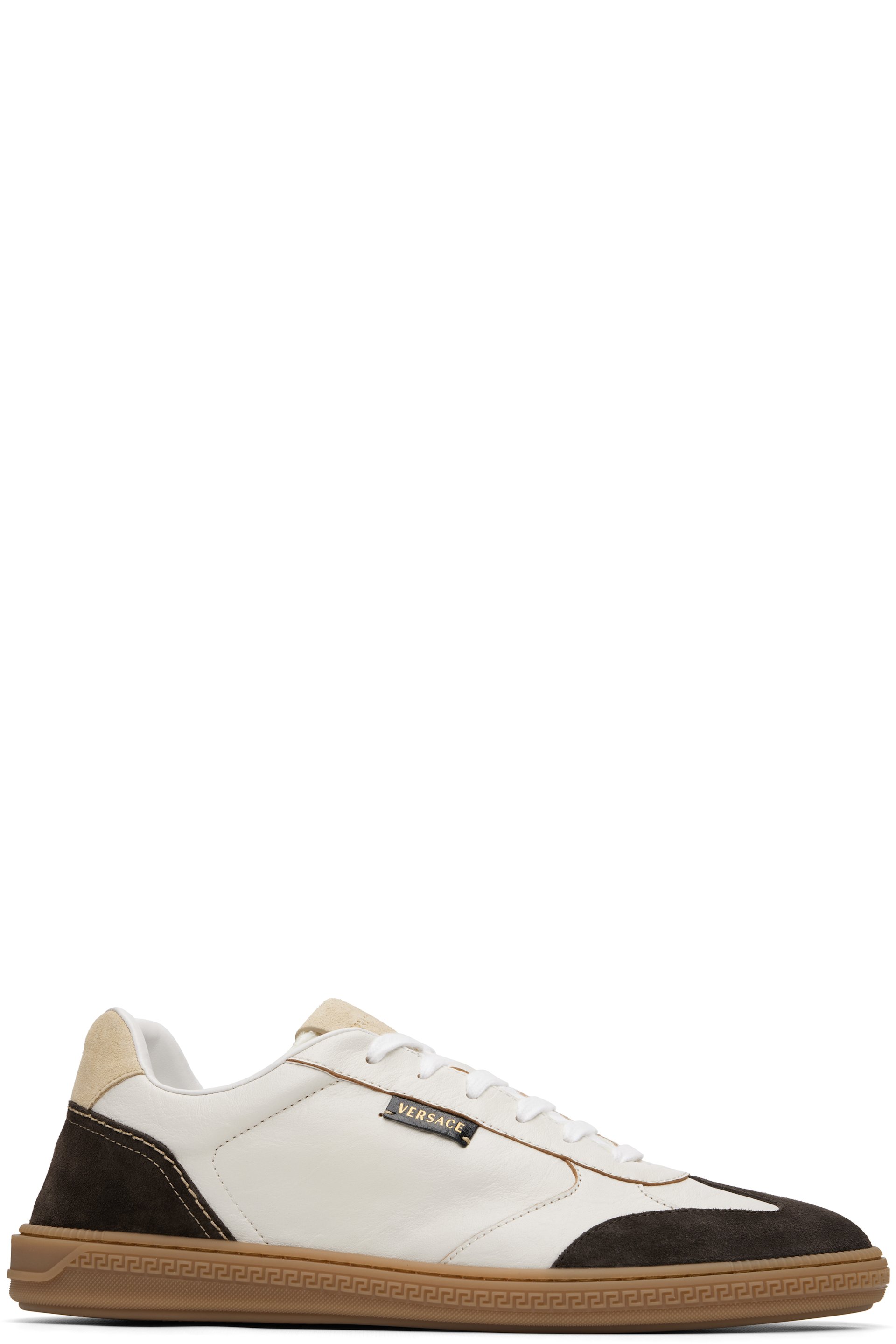 Versace - Brown & White Greca Court Nappa & Suede Sneakers