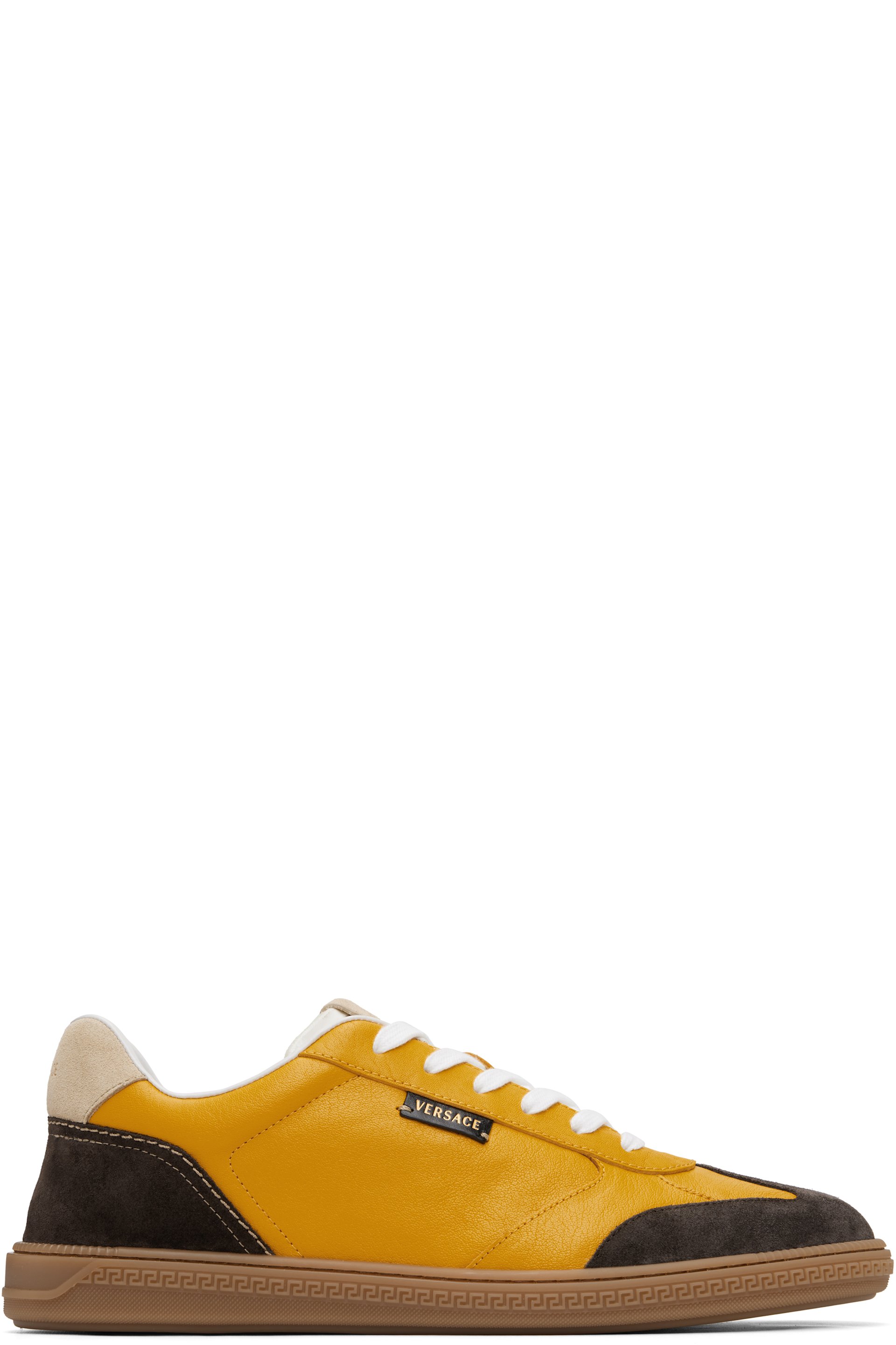 Versace - Yellow Greca Court Nappa & Suede Sneakers