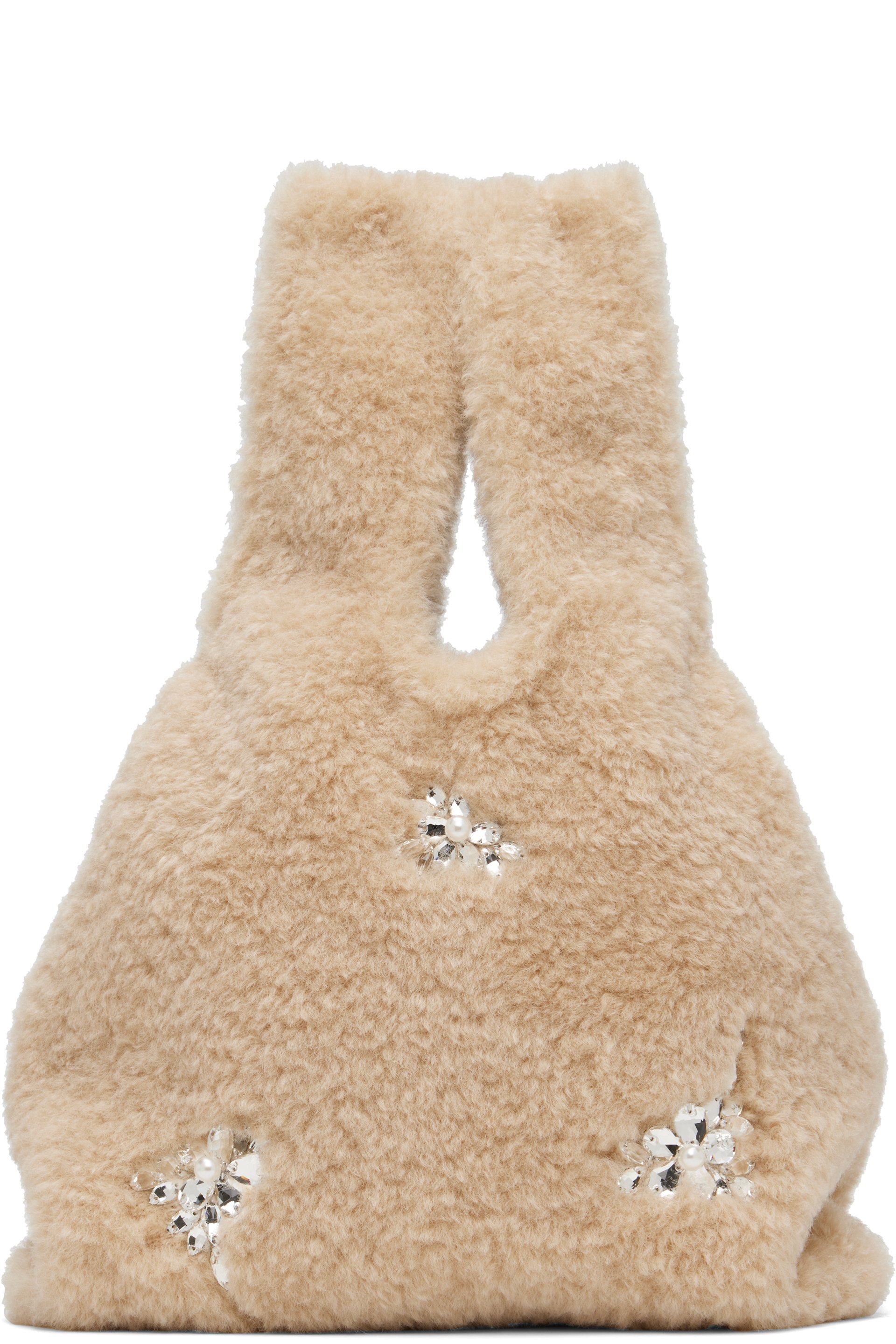 Simone Rocha - Beige Embellished Mini Faux Fur Shopper Tote