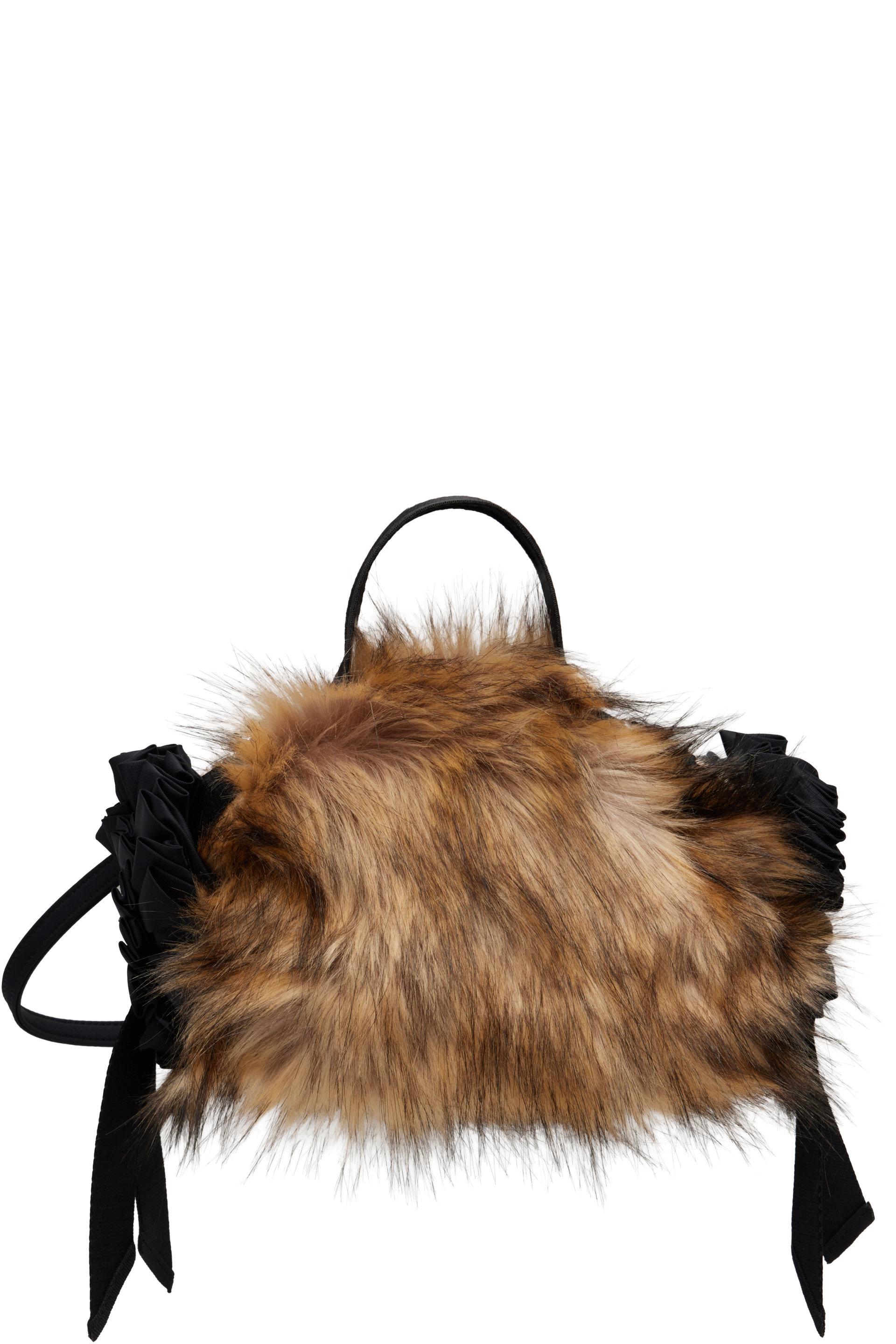 Simone Rocha - Brown Embellished Mini Faux Fur Double Ribbon Rosette Tote
