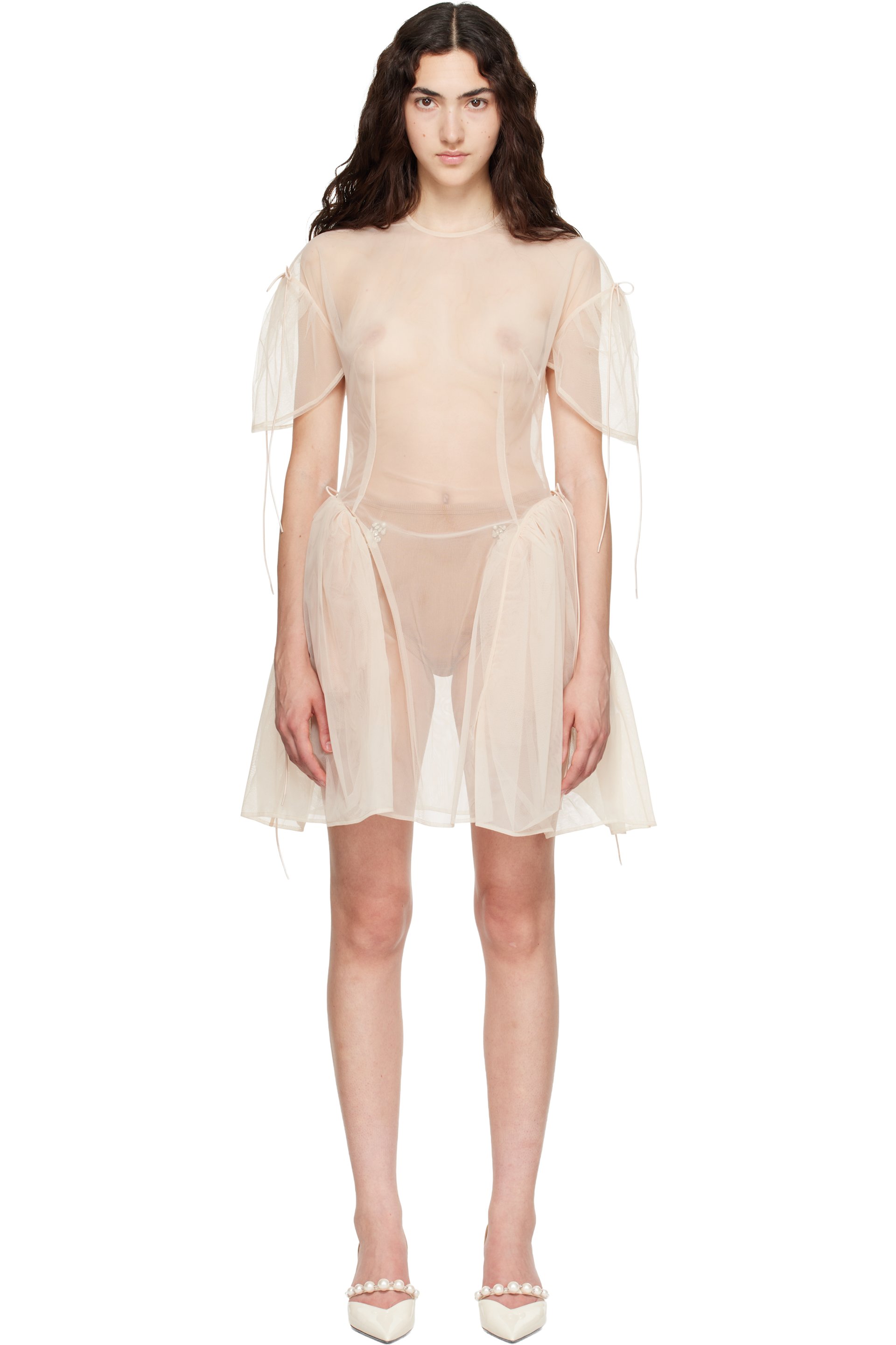 Simone Rocha - Beige Puff Sleeve Cord Hip Minidress