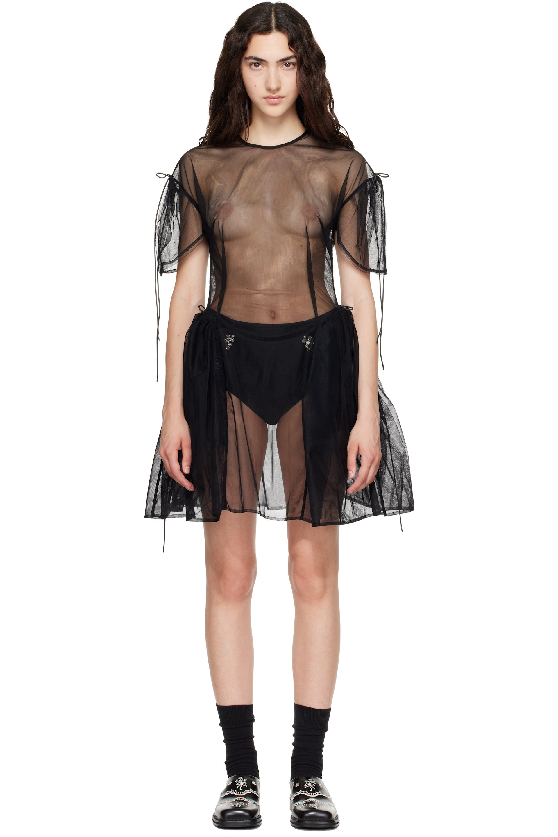 Simone Rocha - Black Puff Sleeve Cord Hip Minidress