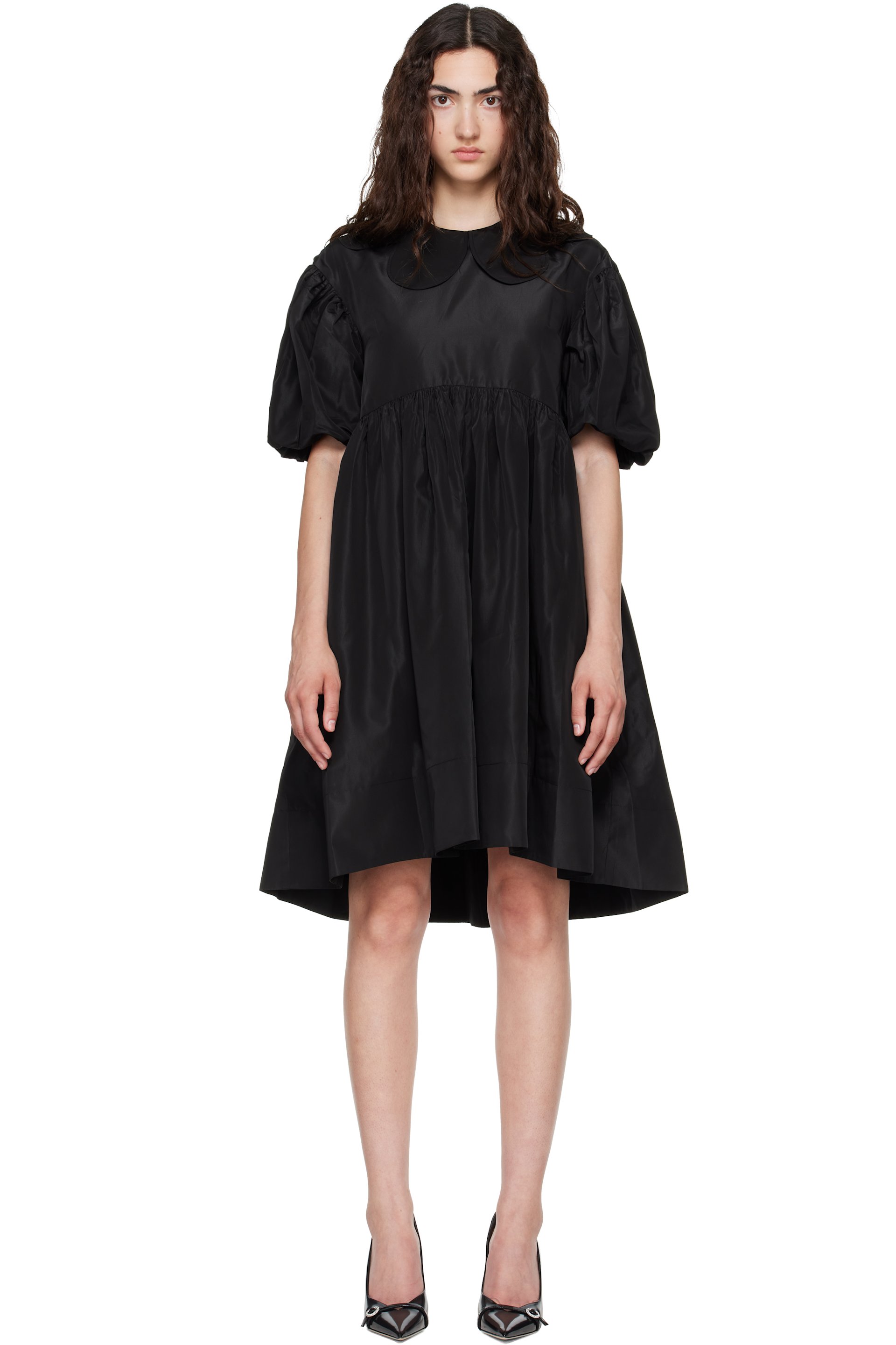Simone Rocha - ブラック Petal Collar Smock パフスリーブ ミニワンピース