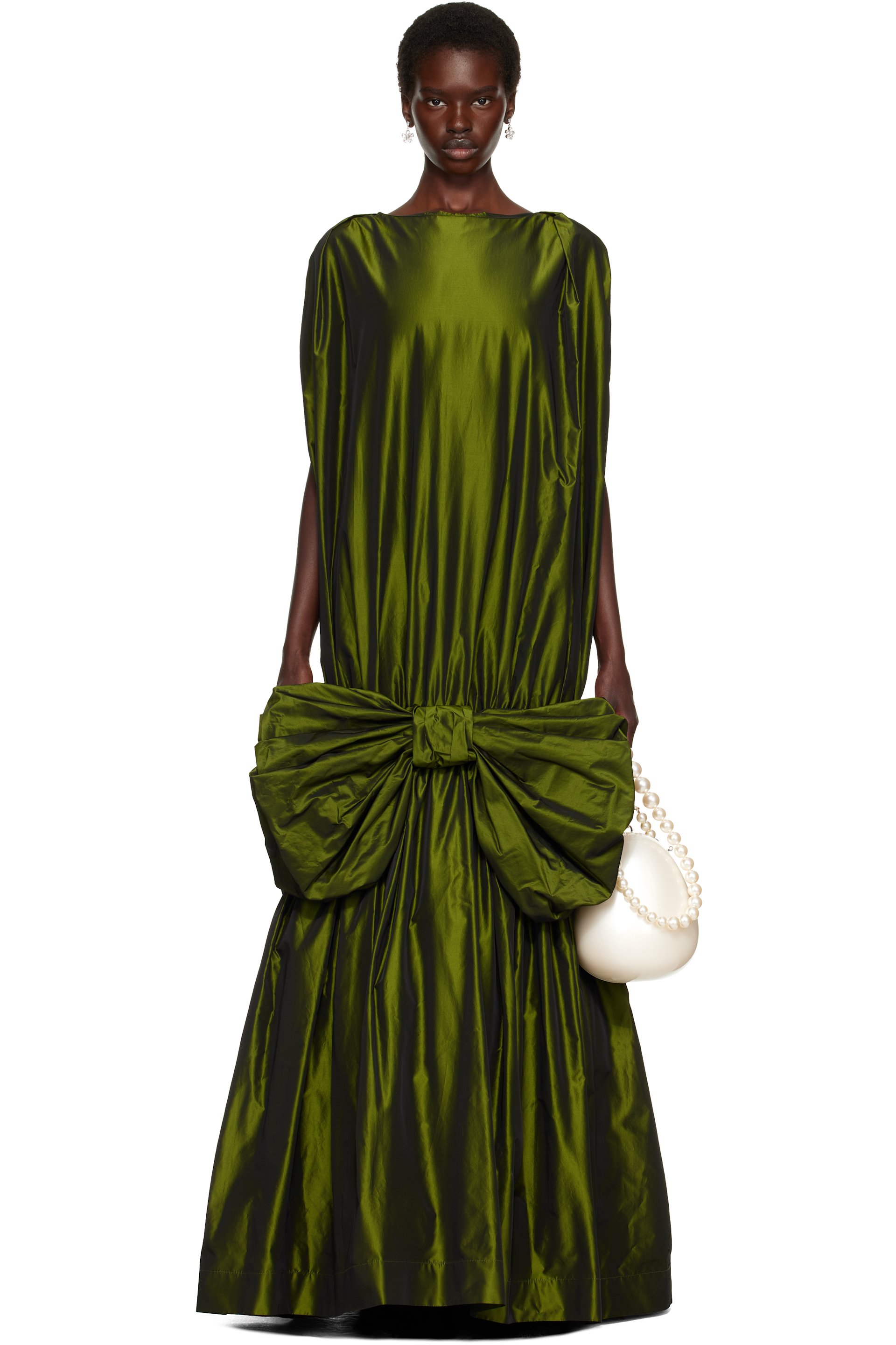 Simone Rocha - Khaki Bow Hem Cascade Egg Maxi Dress