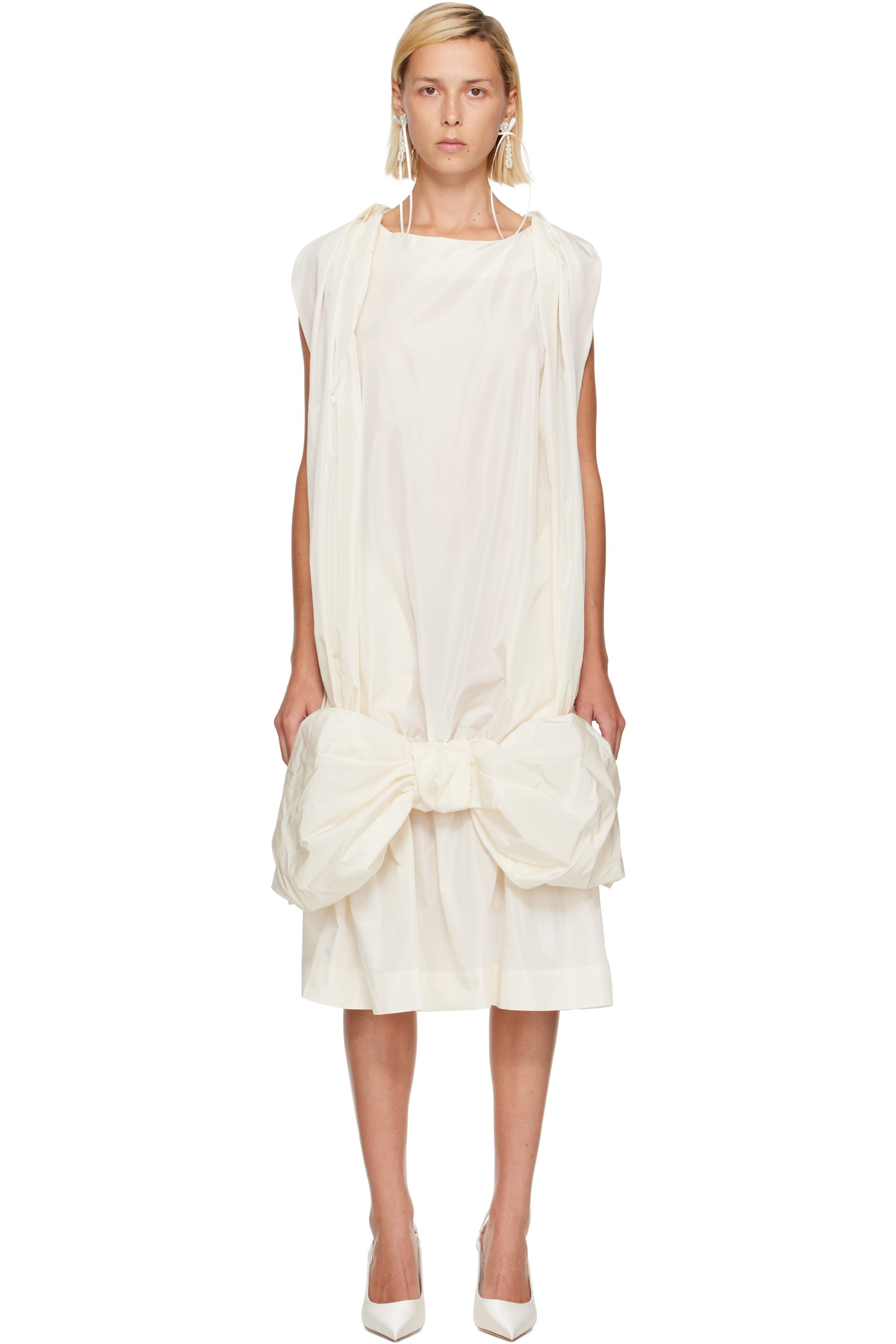 Simone Rocha - Off-White Bow Hem Egg Midi Dress