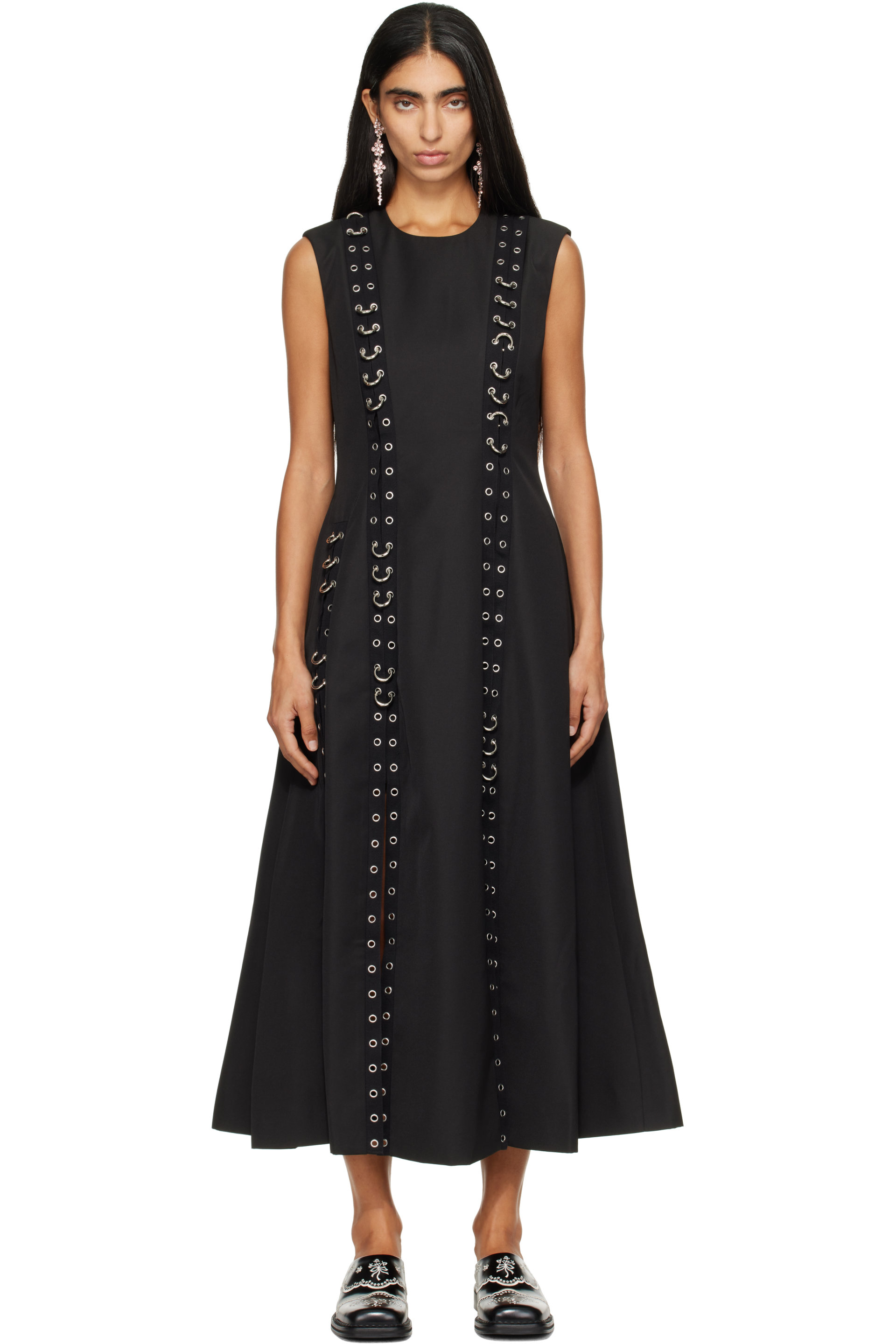 Simone Rocha - Black Grommet Ring Sculpt Ripple Maxi Dress