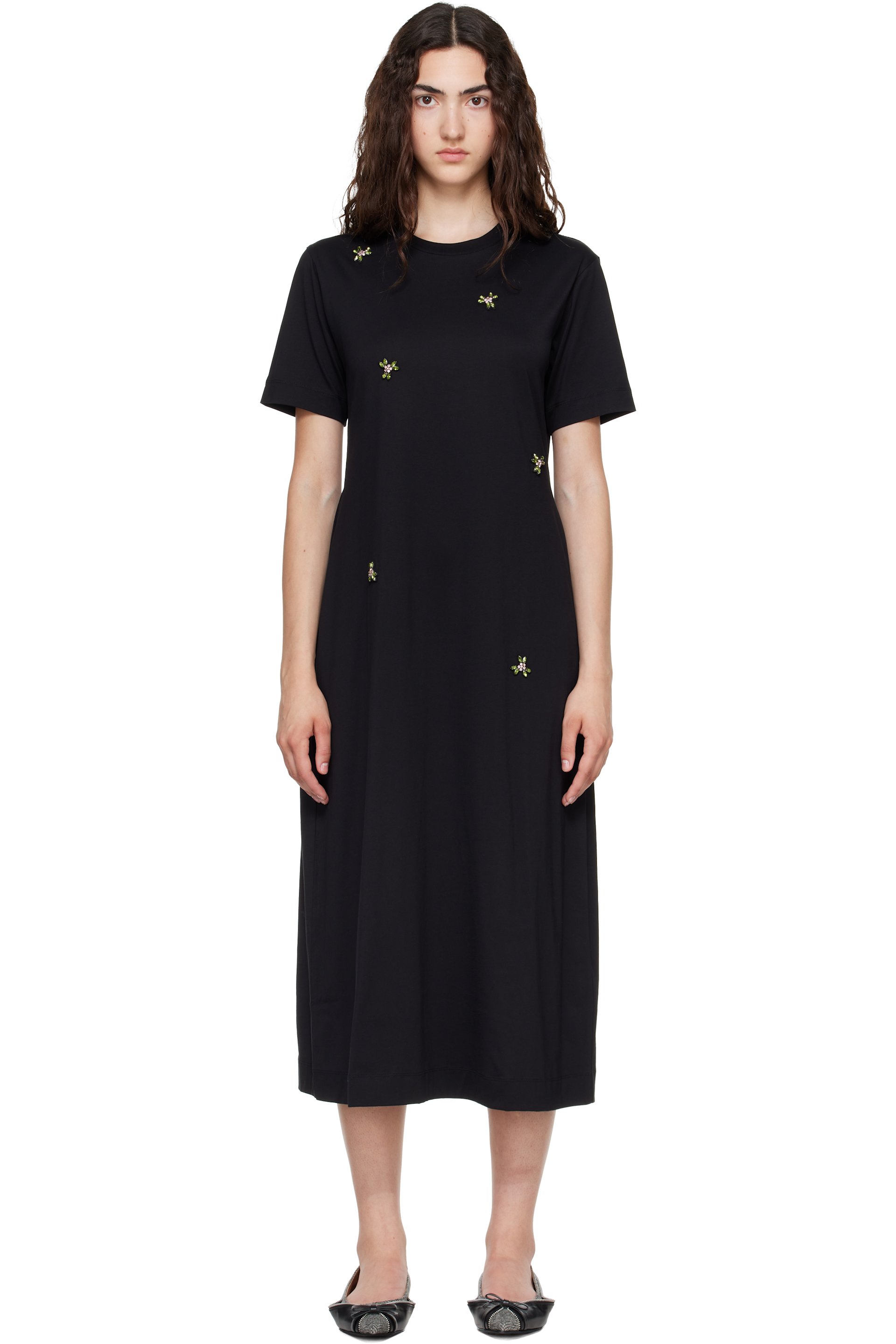 Simone Rocha - ブラック Embellished Easy Tシャツ ミディアムワンピース