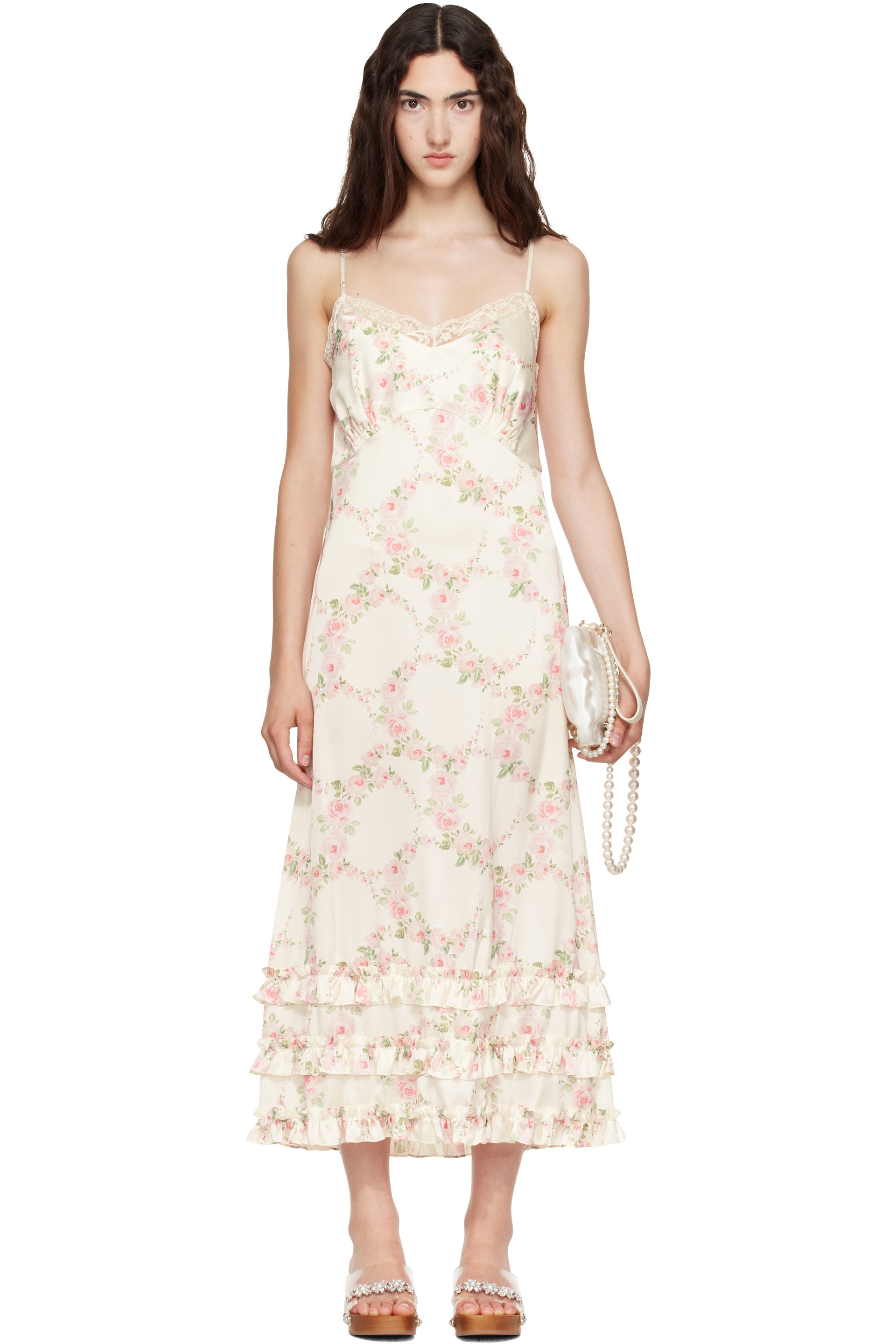 Simone Rocha - Off-White Ruffle Frill Hem Slip Midi Dress