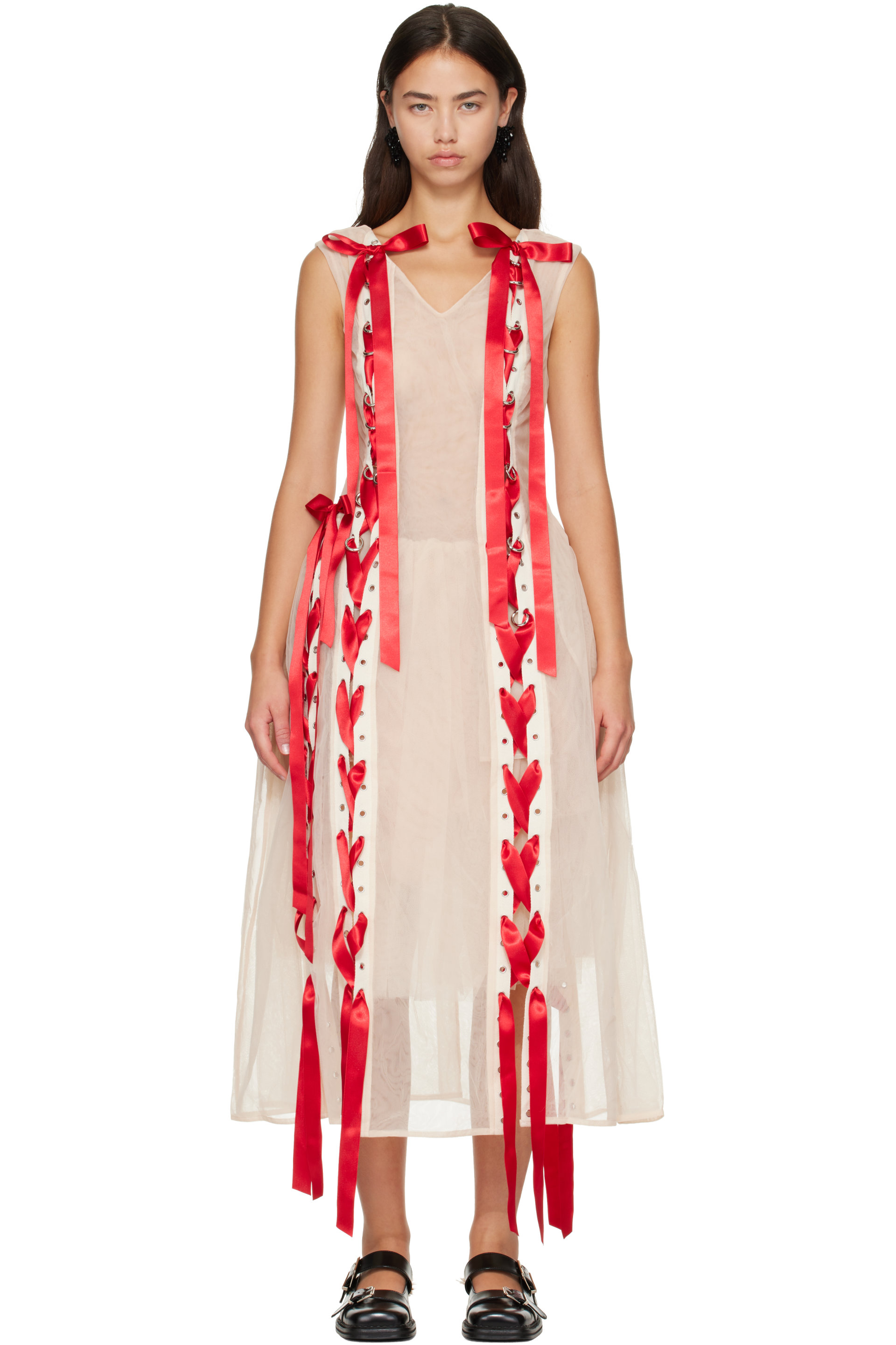 Simone Rocha - Beige Unraveling Ribbon Portrait Tutu Maxi Dress