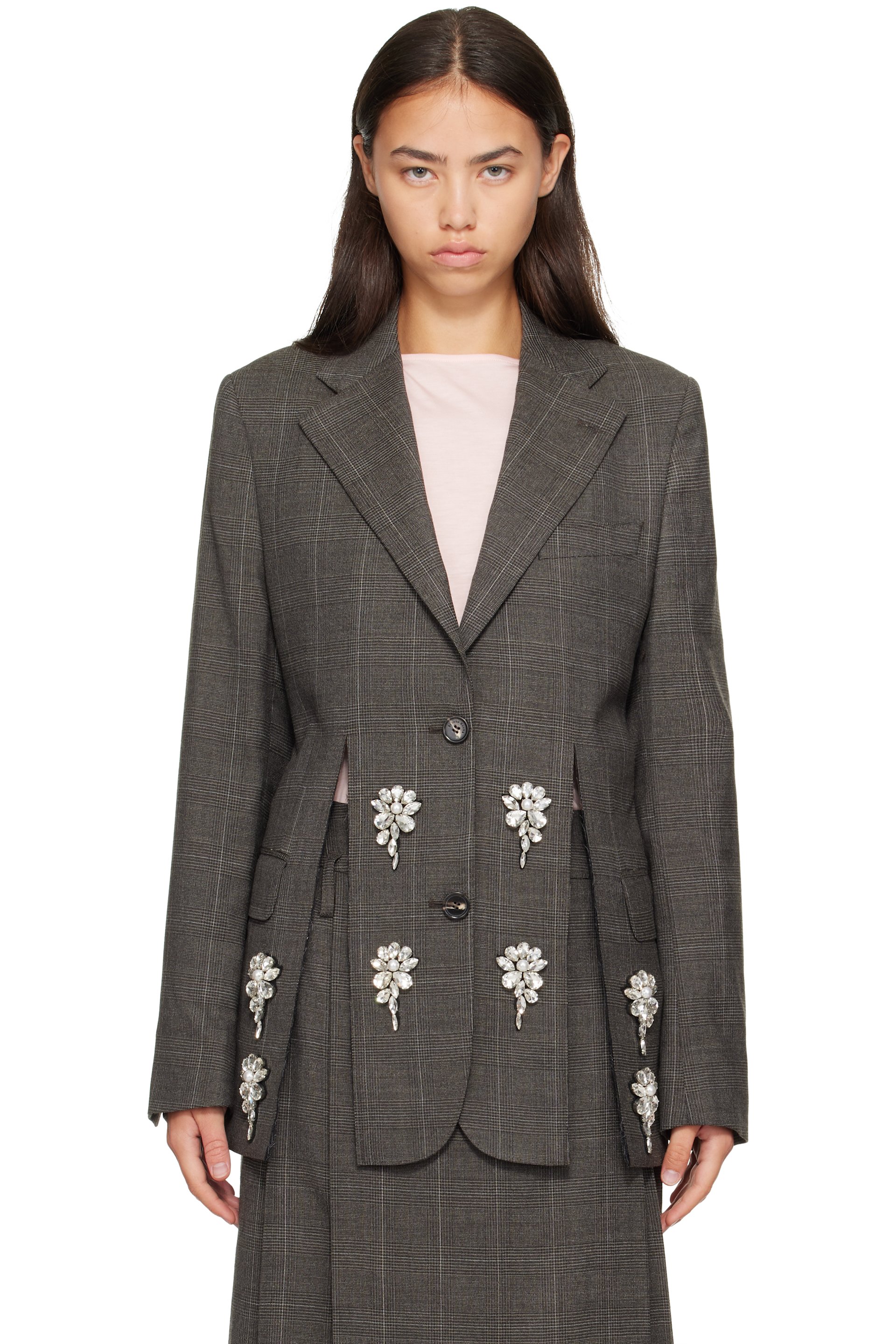 Simone Rocha - Veston gris à ourlet fendu et à appliqués floraux