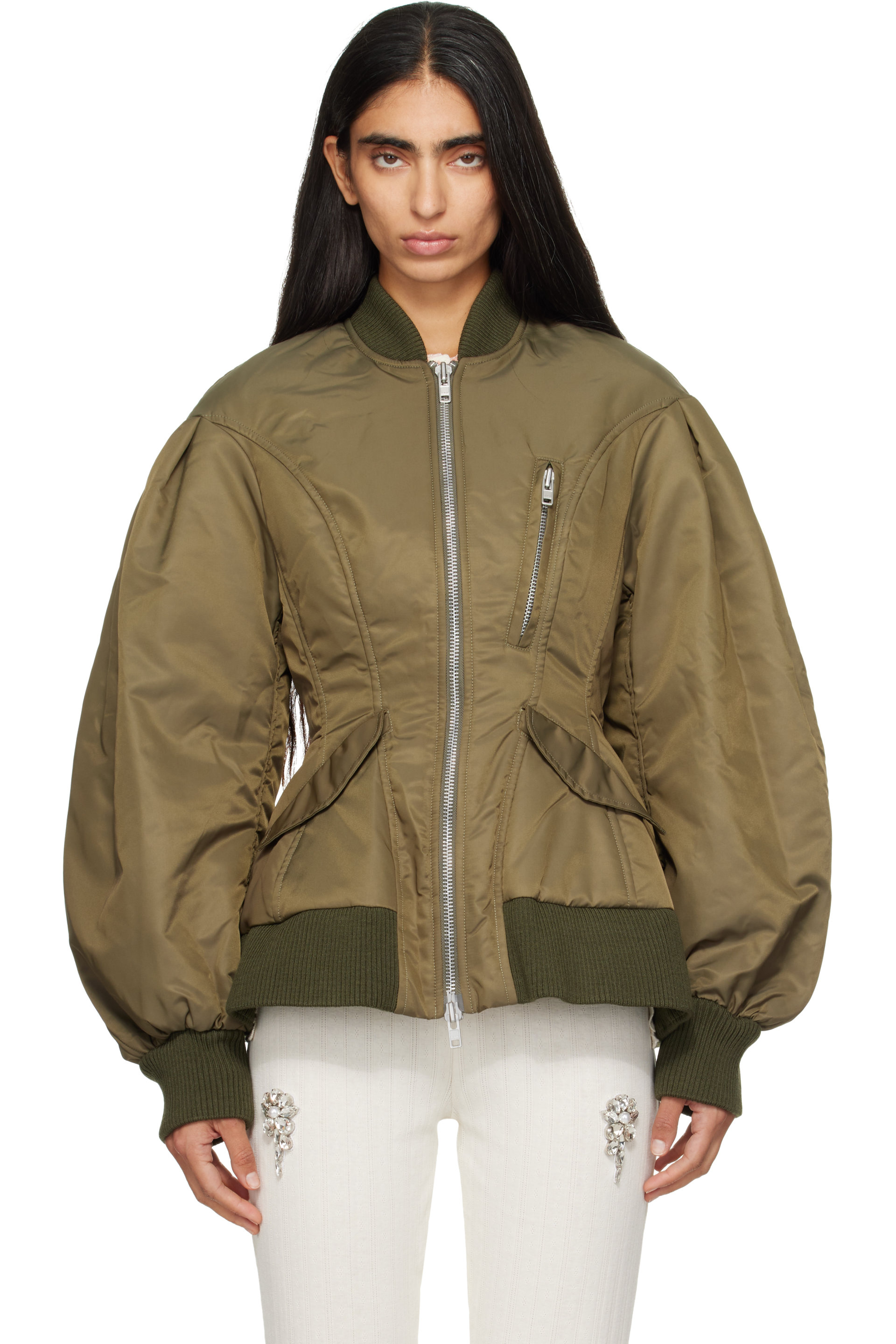 Simone Rocha - Green Padded Sculpted Bomber Jacket