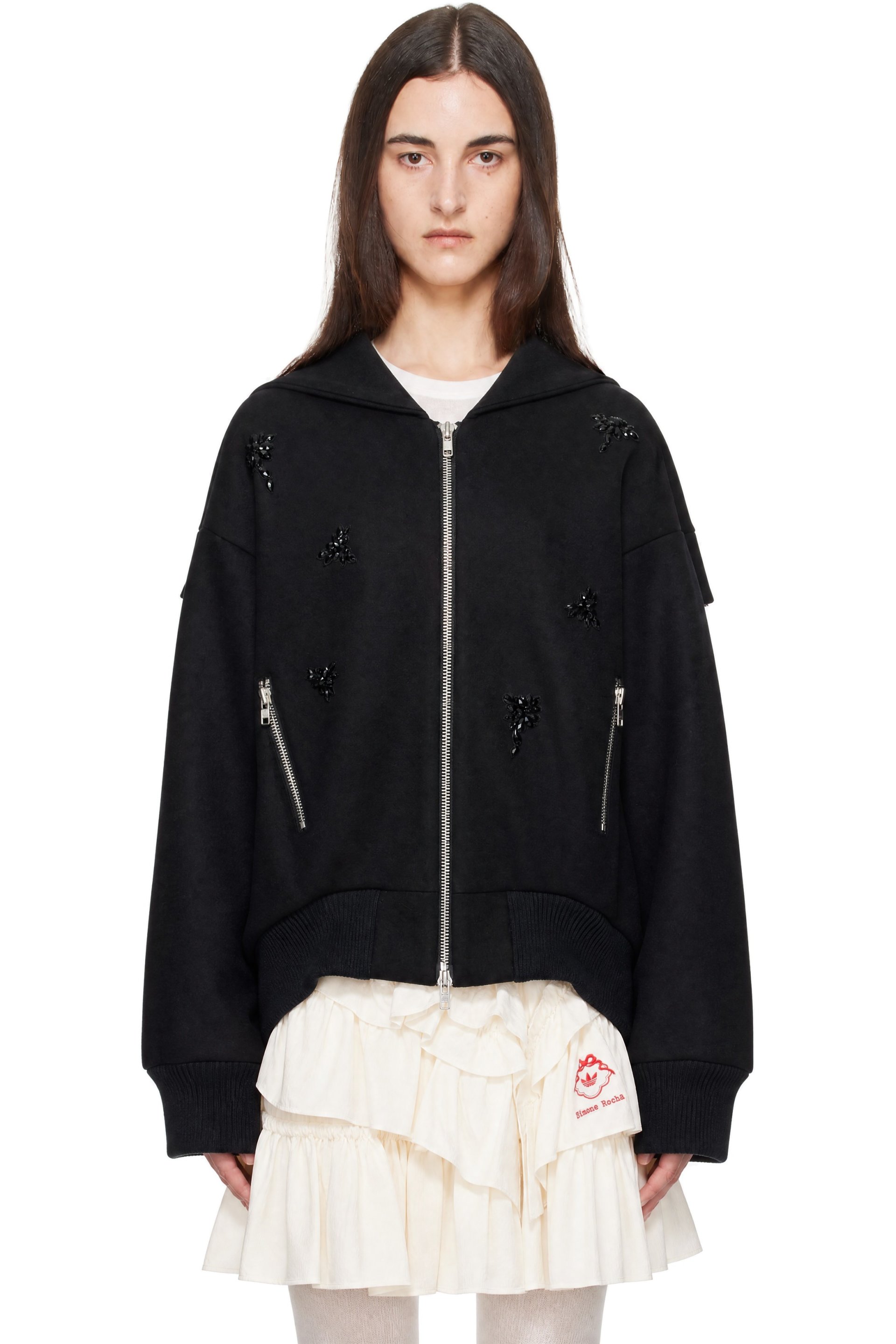 Simone Rocha - Black Embellished Oversized Split Hood Jacket