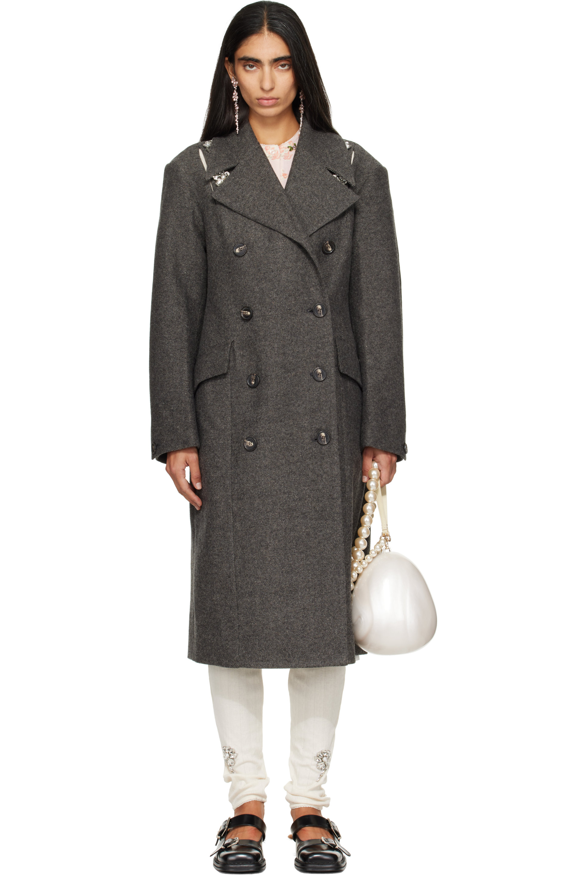 Simone Rocha - Gray Double Breasted Slash Coat