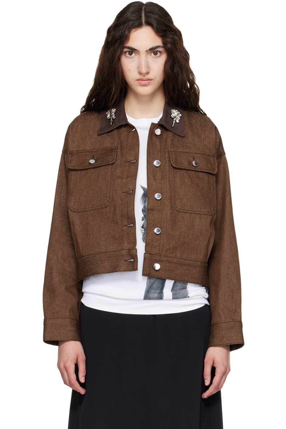 Simone Rocha - Brown Cropped Utility Denim Workwear Jacket