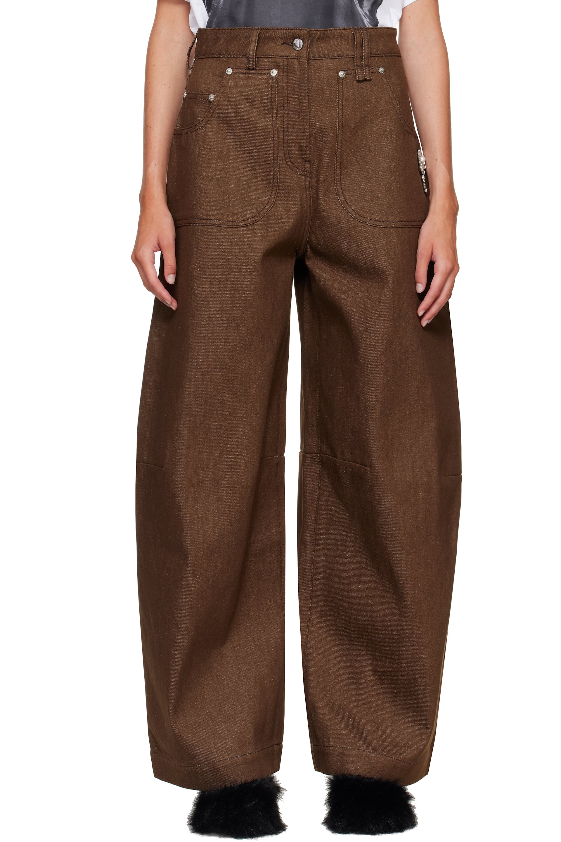 Simone Rocha - Brown Wide Leg Utility Curve Jeans