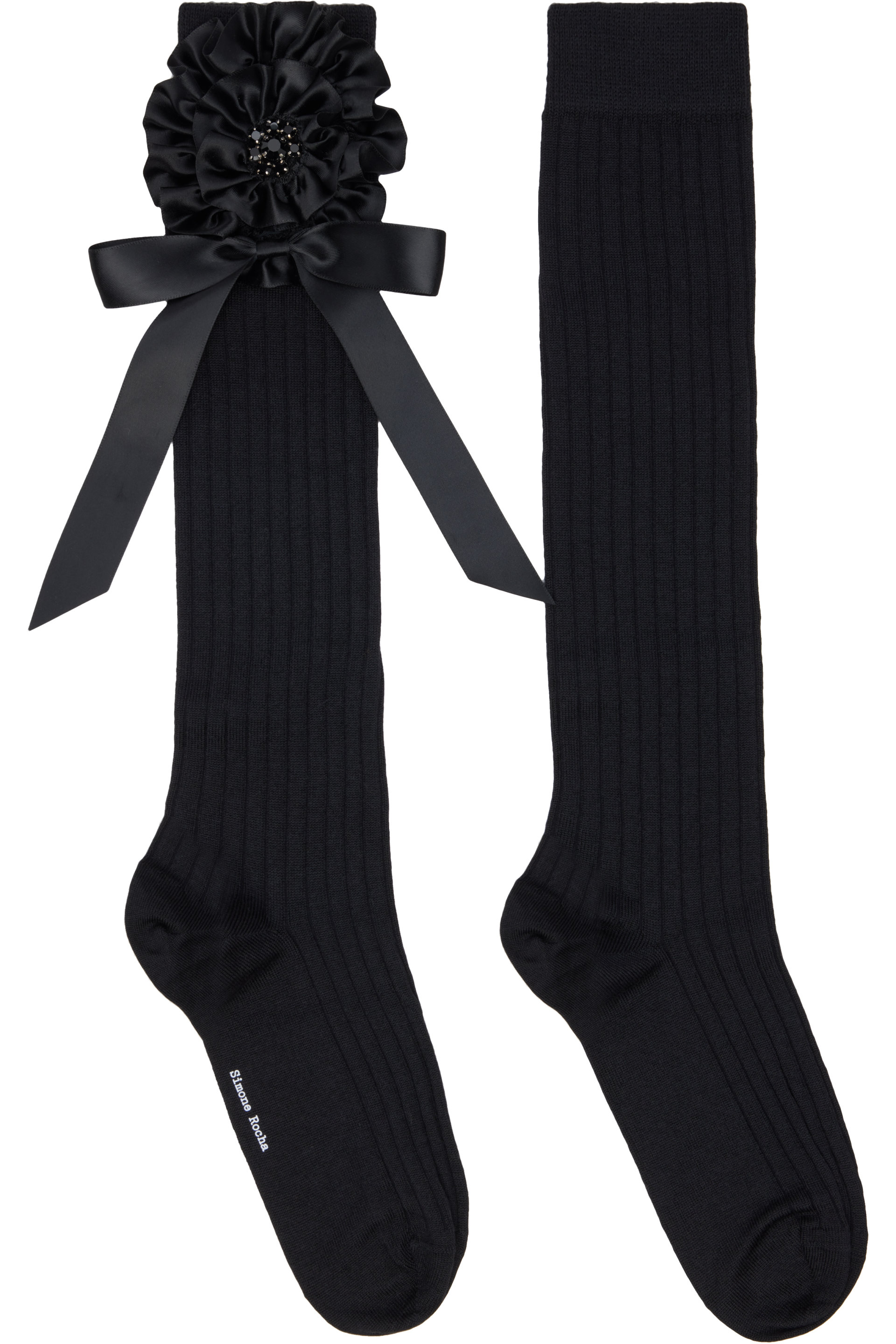 Simone Rocha - Black Ribbon Rosette Merino Silk Knee Socks