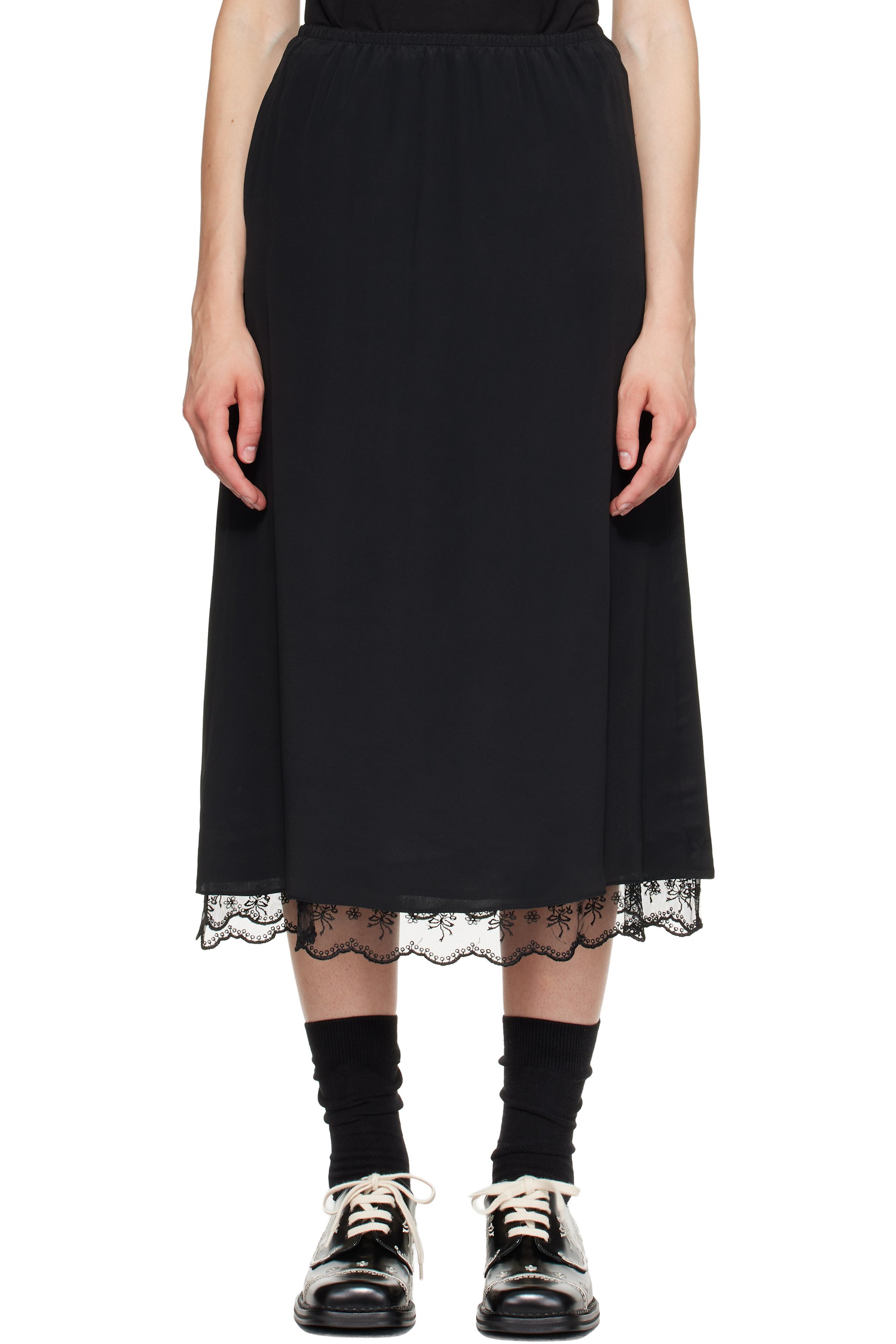 Simone Rocha - Black Lace Trim Negligee Midi Skirt