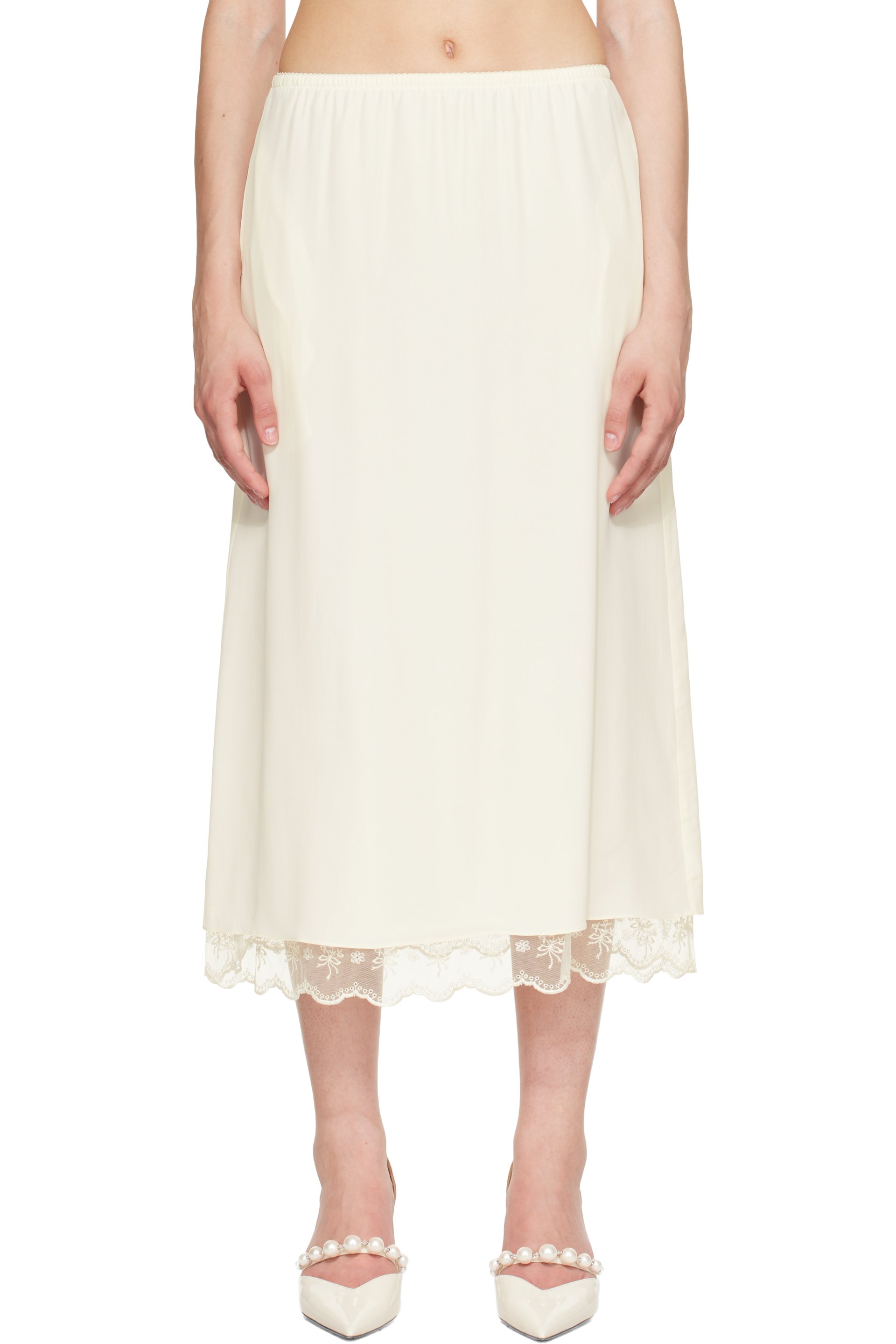 Simone Rocha - Off-White Lace Trim Negligee Midi Skirt