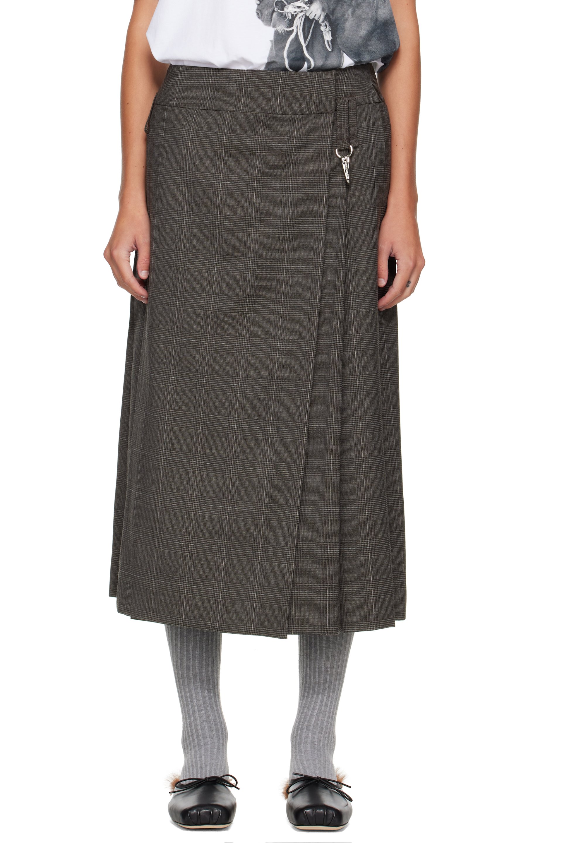 Simone Rocha - Gray Tailored Clip Kilt Midi Skirt