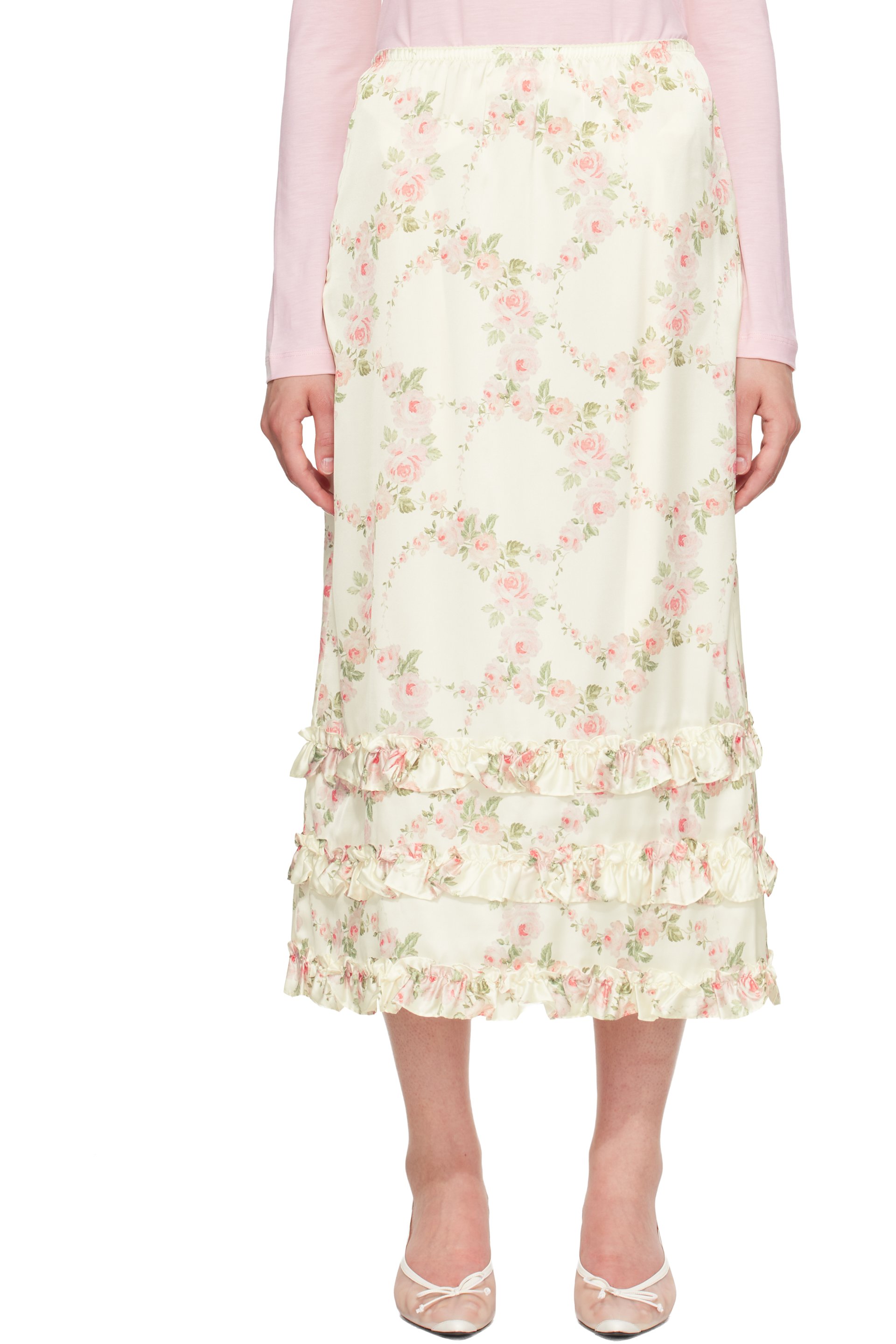 Simone Rocha - White Ruffle Frill Hem Easy Midi Skirt