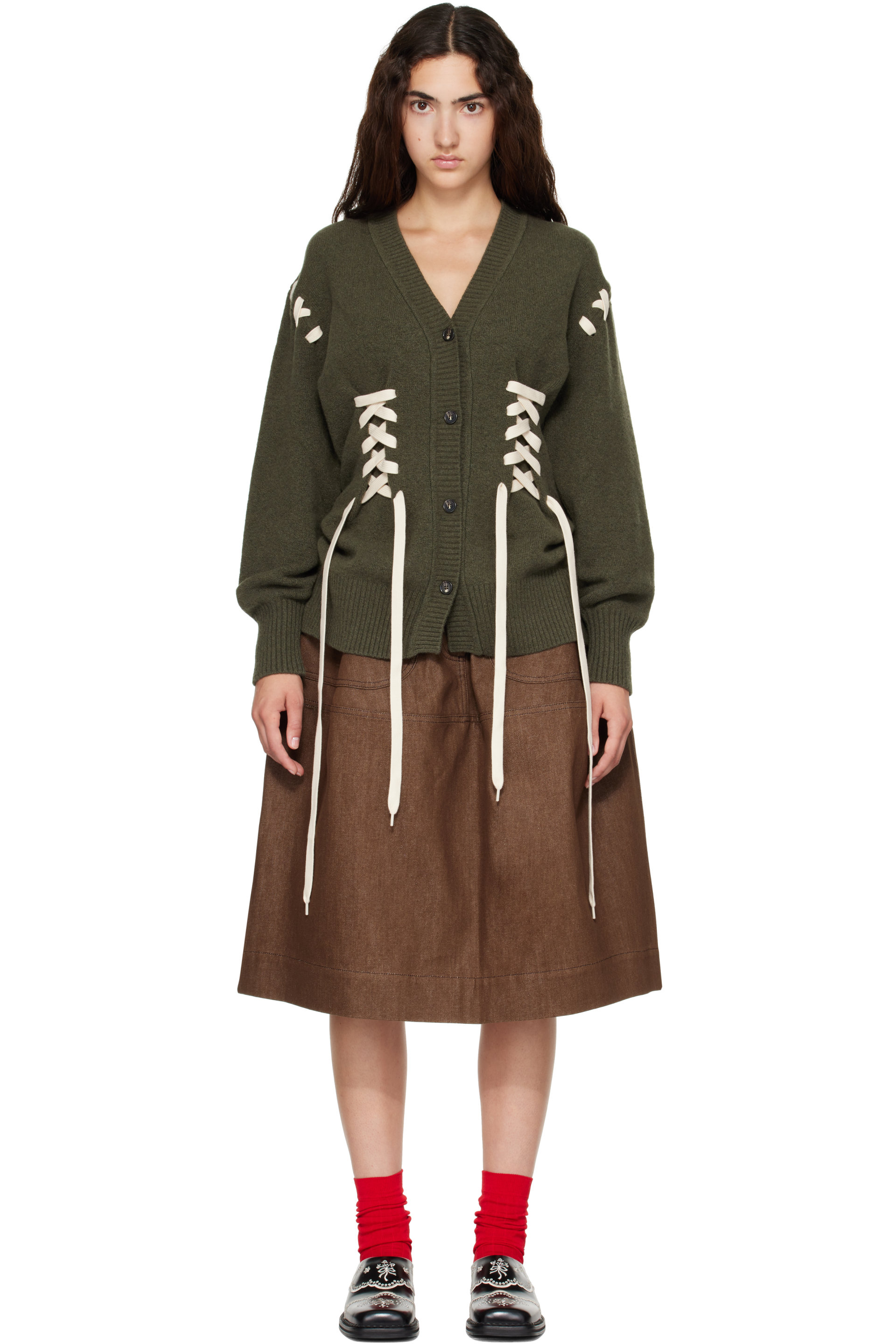 Simone Rocha - Khaki Merino Sculpted Corset Cardigan