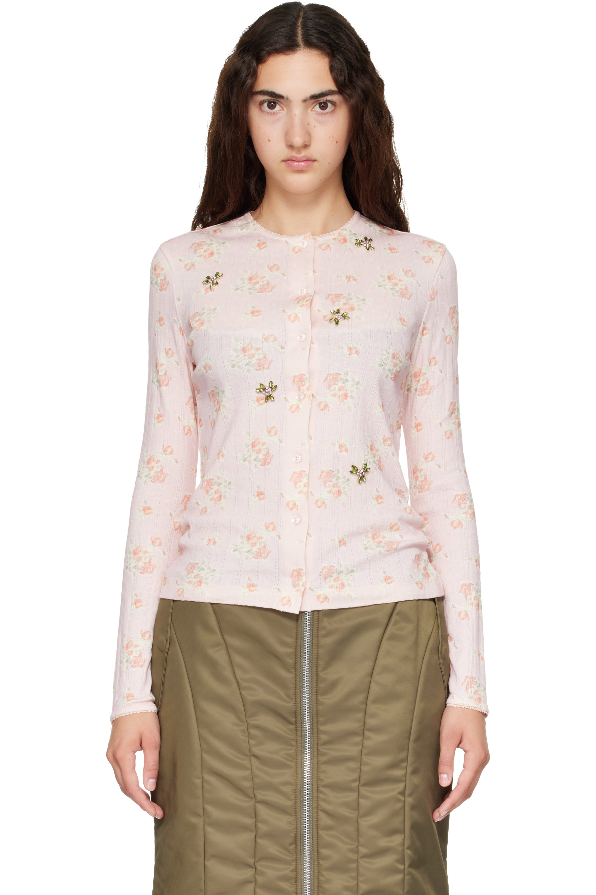 Simone Rocha - Pink Embellished Pointelle Cardigan