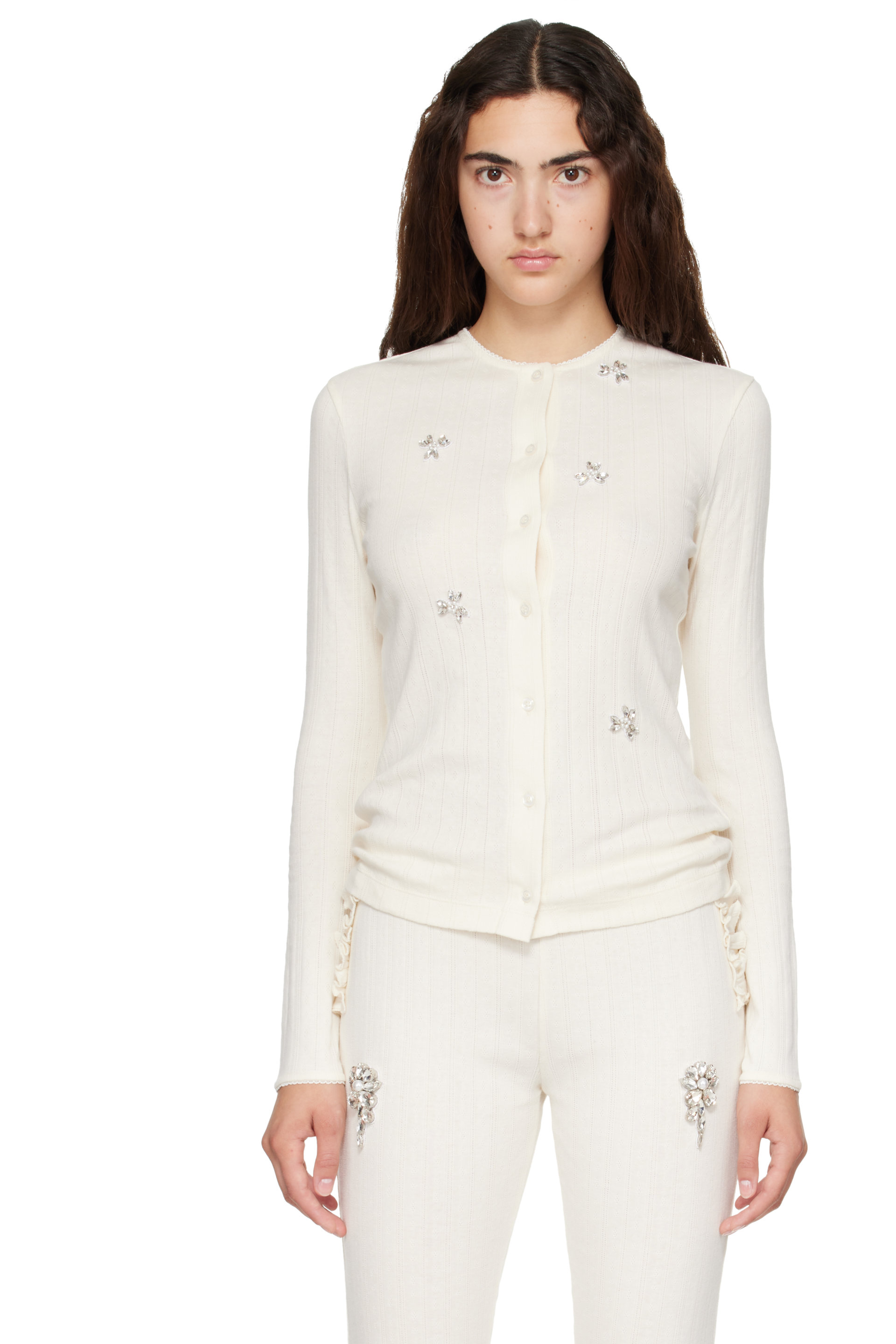 Simone Rocha - Off-White Turbo Embellished Pointelle Cardigan