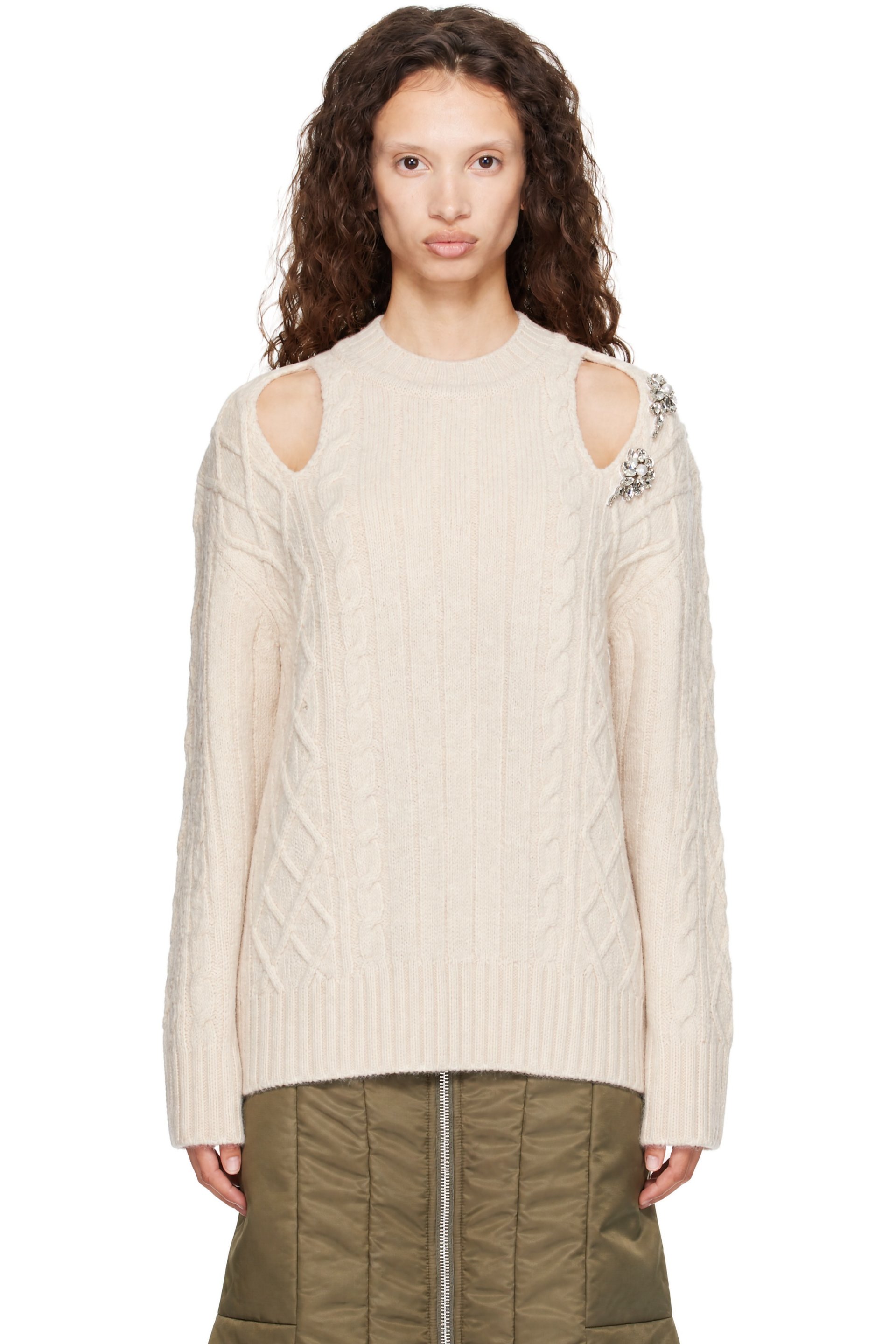 Simone Rocha - Beige Cable Knit Slash Sweater