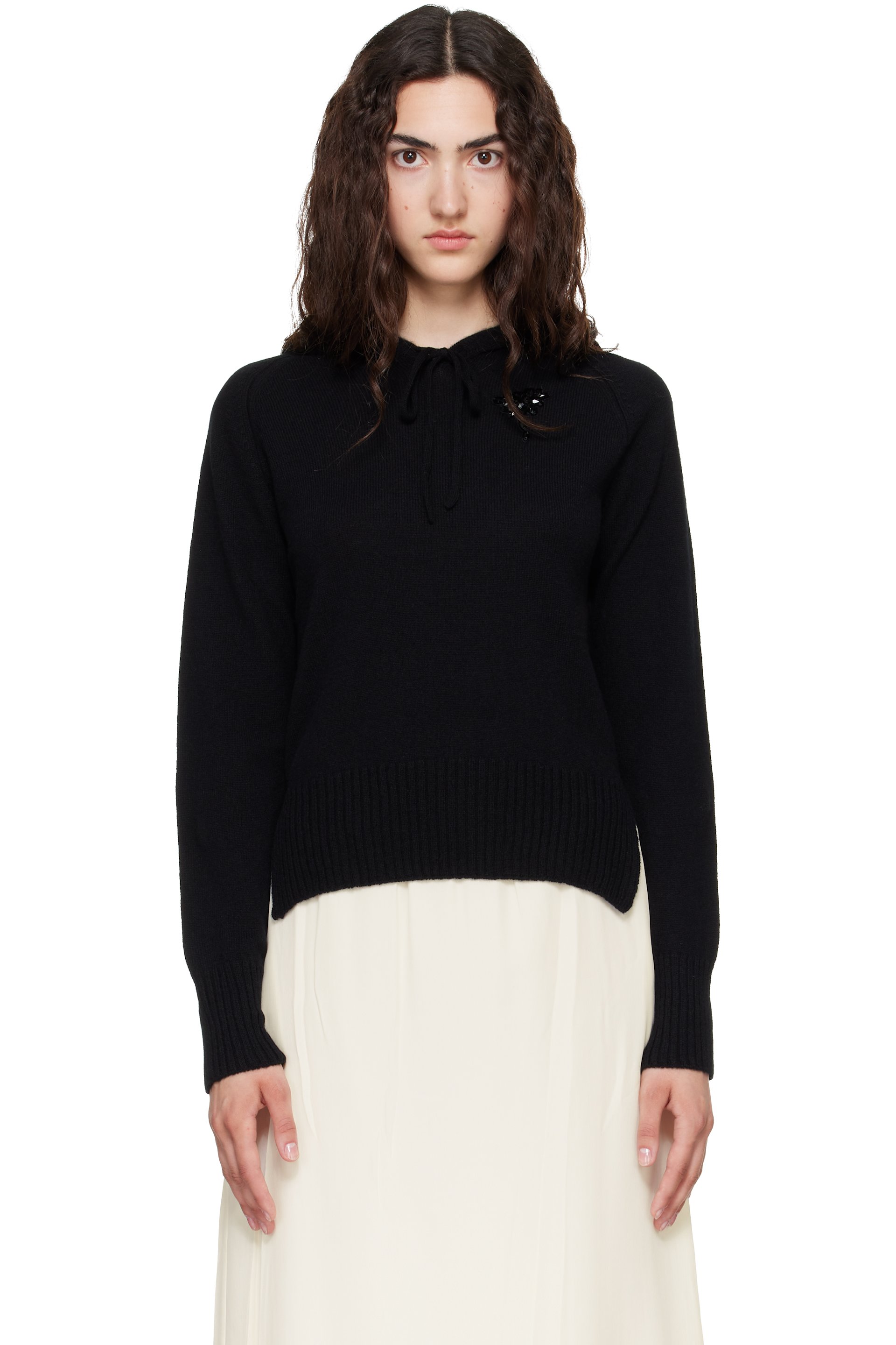 Simone Rocha - ブラック エンベリッシュド リラックス カシミヤ フーディ