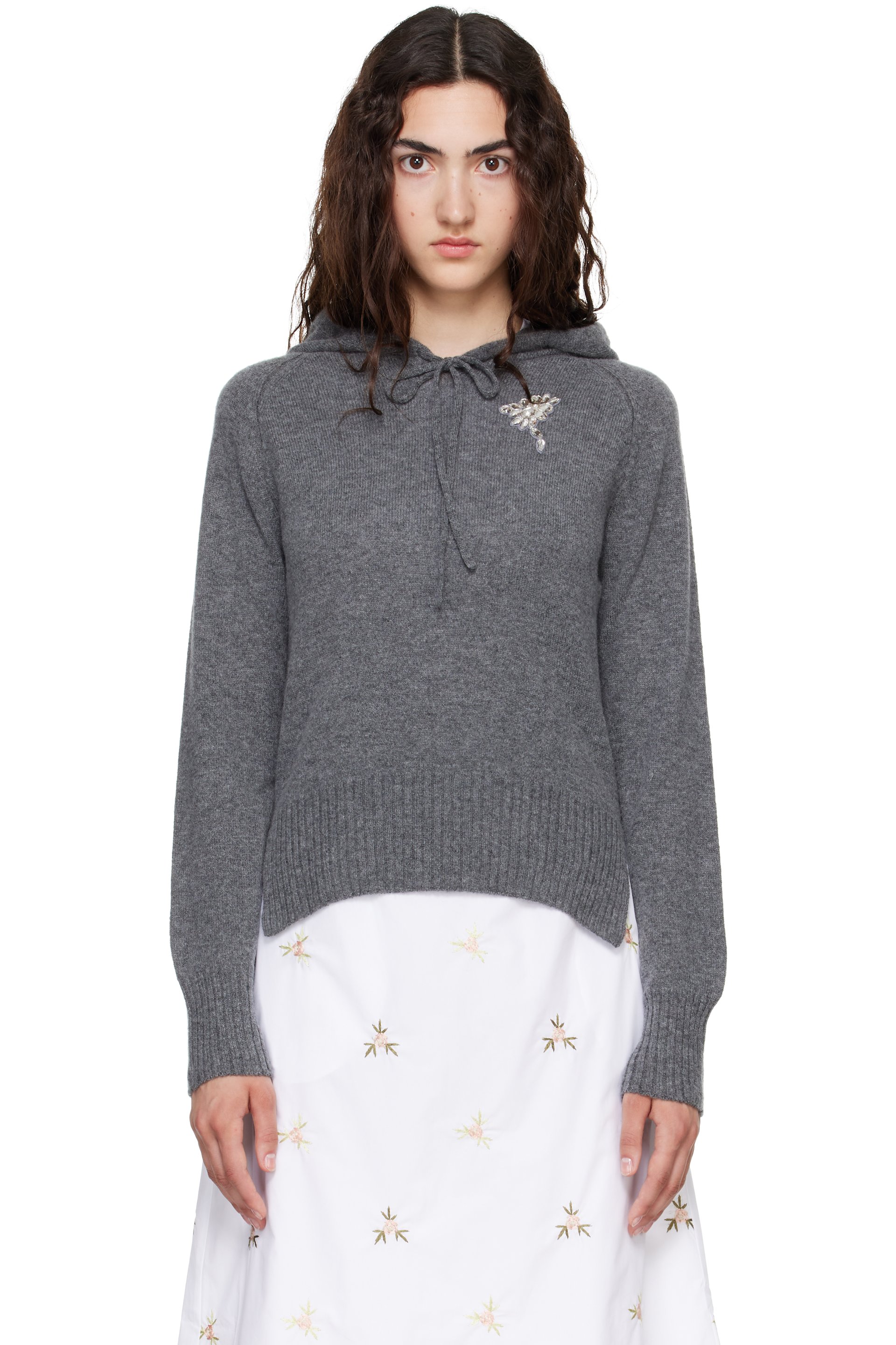 Simone Rocha - Gray Embellished Relaxed Cashmere Hoodie