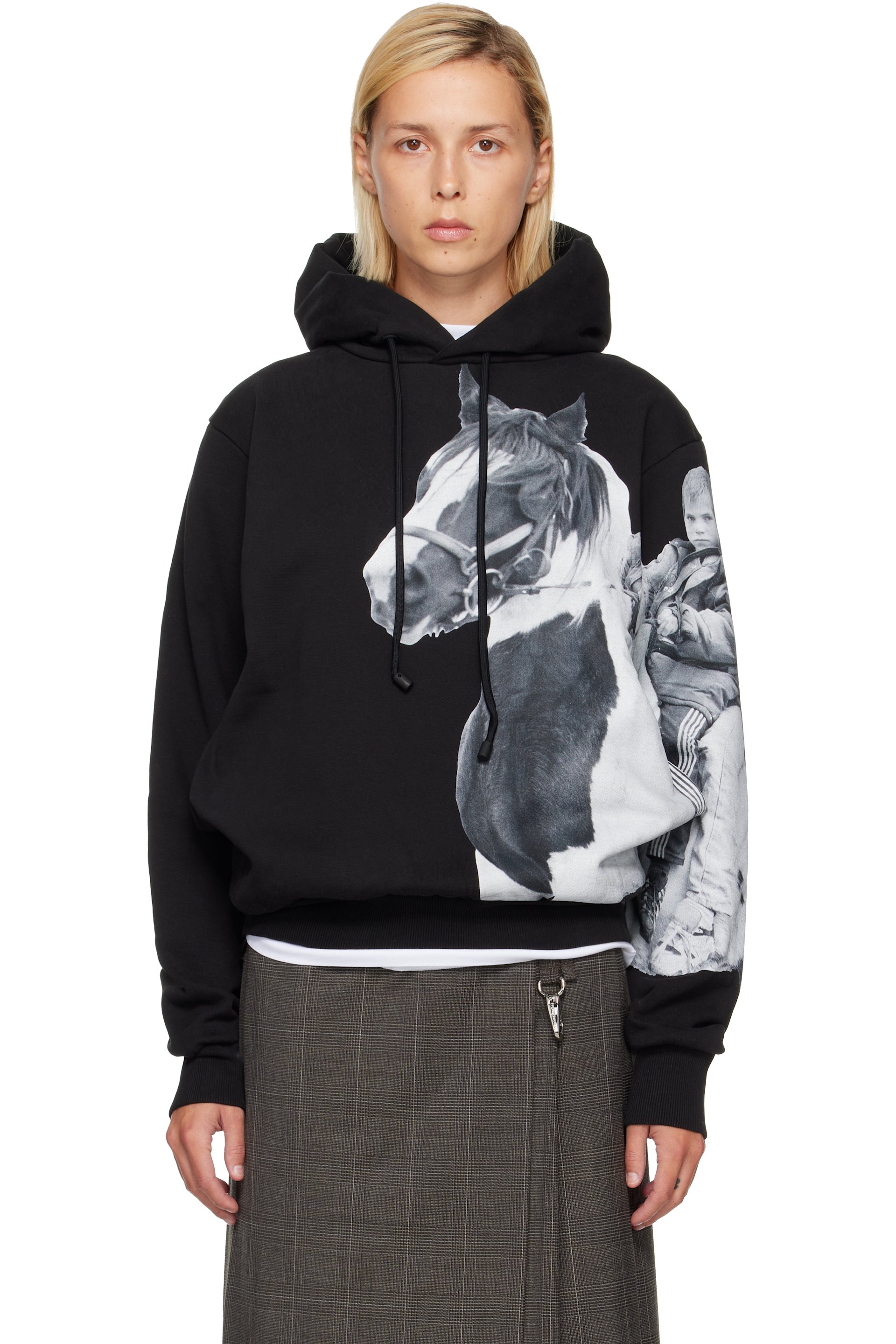 Simone Rocha - Black Boxy Pony Kid Print Hoodie